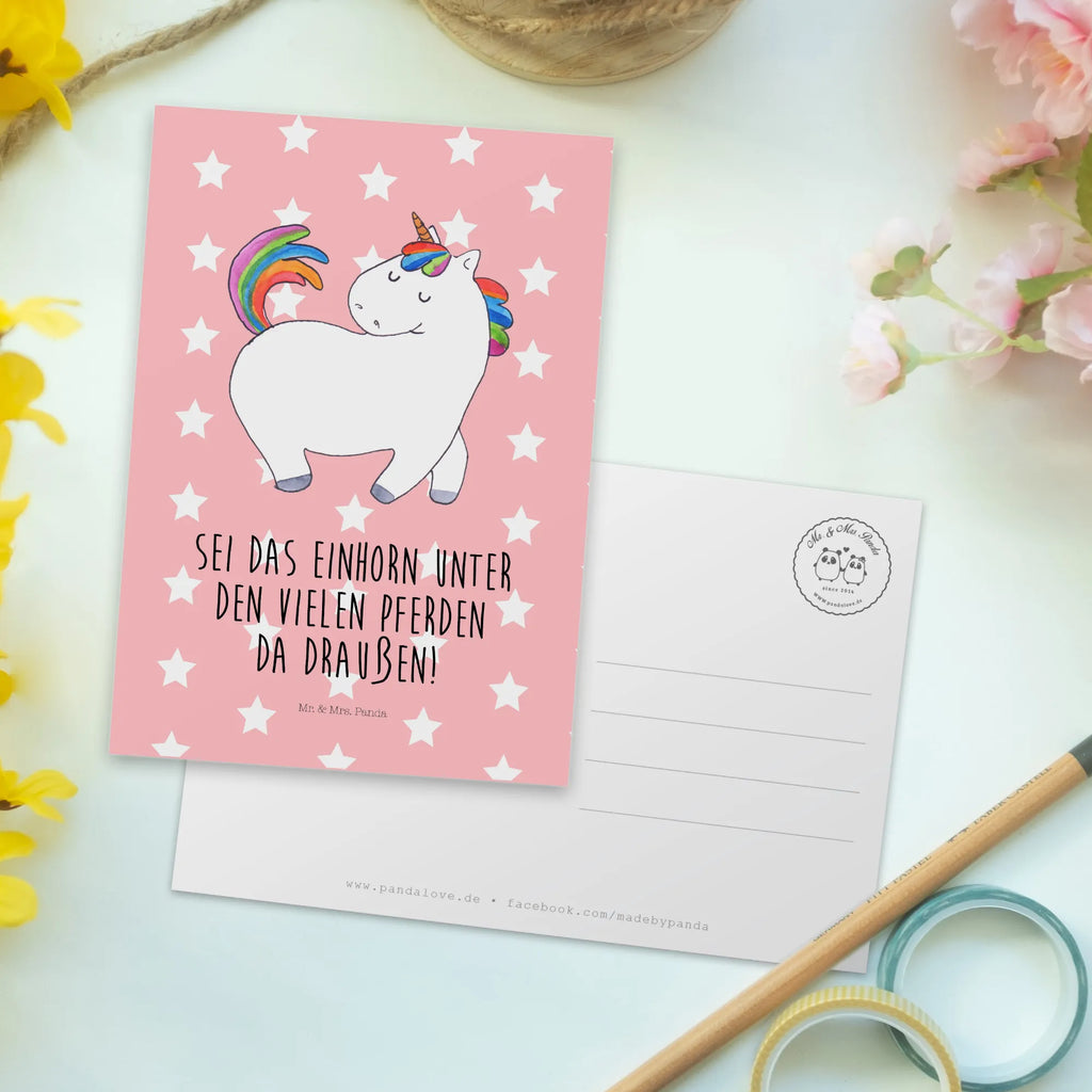 Postkarte Einhorn stolzierend Postkarte, Karte, Geschenkkarte, Grußkarte, Einladung, Ansichtskarte, Geburtstagskarte, Einladungskarte, Dankeskarte, Ansichtskarten, Einladung Geburtstag, Einladungskarten Geburtstag, Einhorn, Einhörner, Einhorn Deko, Pegasus, Unicorn, stolz, anders, bunt, Pferd, Reiter, Reiten, Freundin, Geschenk