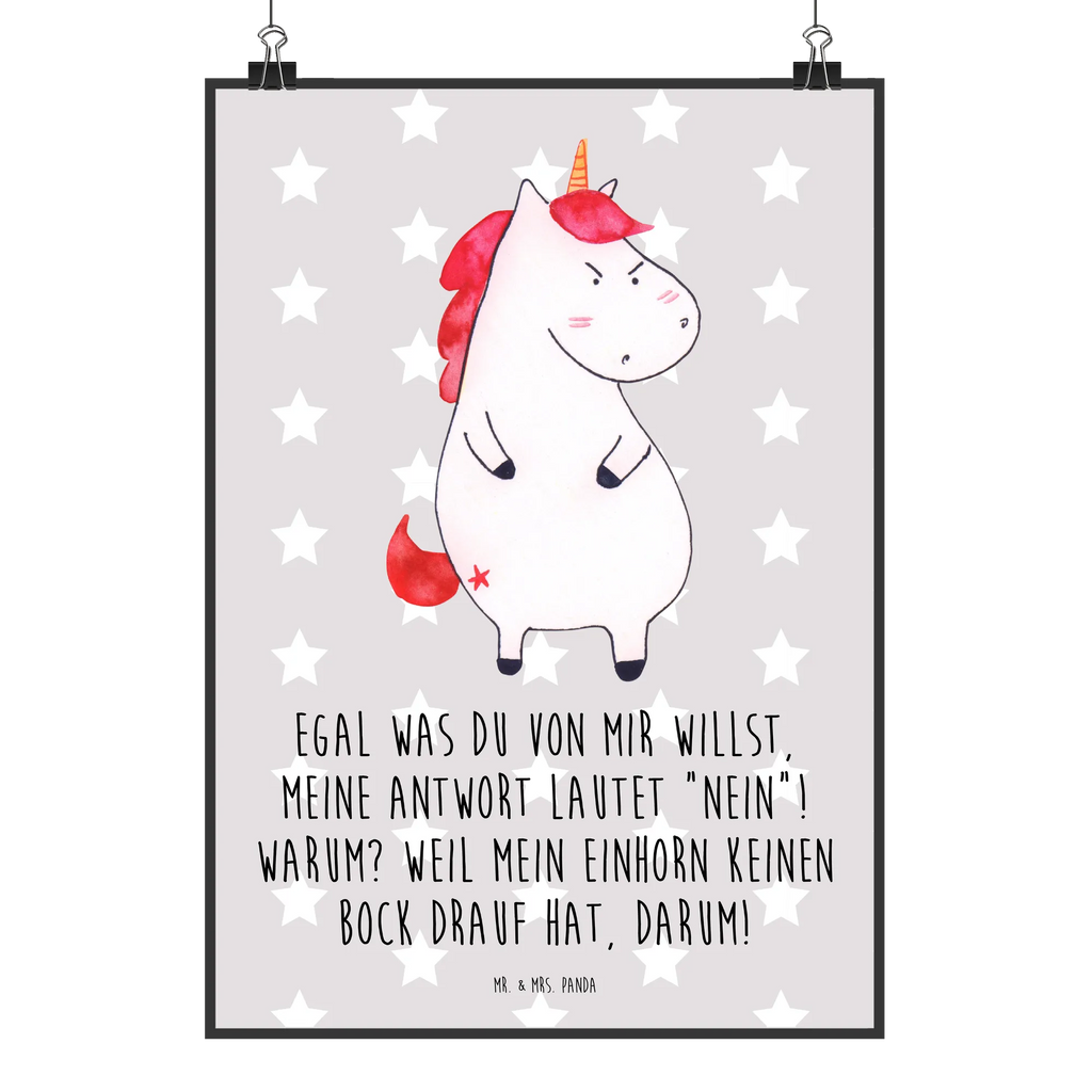 Poster Einhorn Wut Poster, Wandposter, Bild, Wanddeko, Küchenposter, Kinderposter, Wanddeko Bild, Raumdekoration, Wanddekoration, Handgemaltes Poster, Mr. & Mrs. Panda Poster, Designposter, Kunstdruck, Posterdruck, Einhorn, Einhörner, Einhorn Deko, Pegasus, Unicorn, Realität, Ansage, lustlos, nein, Büro, Arbeit, wütend, dumme Fragen, lustig, Spaß, Geschenk