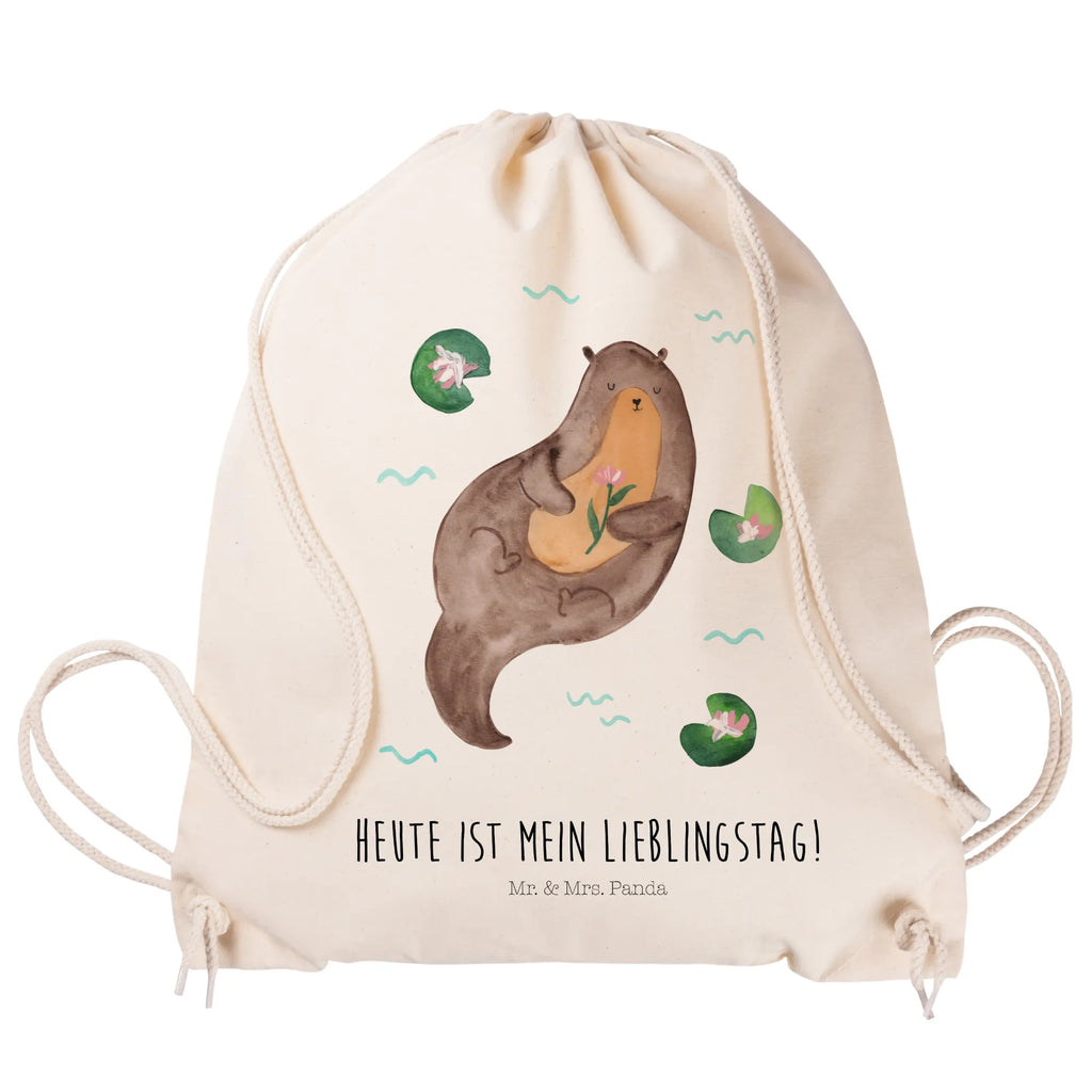 Sportbeutel Otter mit Seerose Sportbeutel, Turnbeutel, Beutel, Sporttasche, Tasche, Stoffbeutel, Sportbeutel Kinder, Gymsack, Beutel Rucksack, Kleine Sporttasche, Sportzubehör, Turnbeutel Baumwolle, Otter, Fischotter, Seeotter, Otter Seeotter See Otter