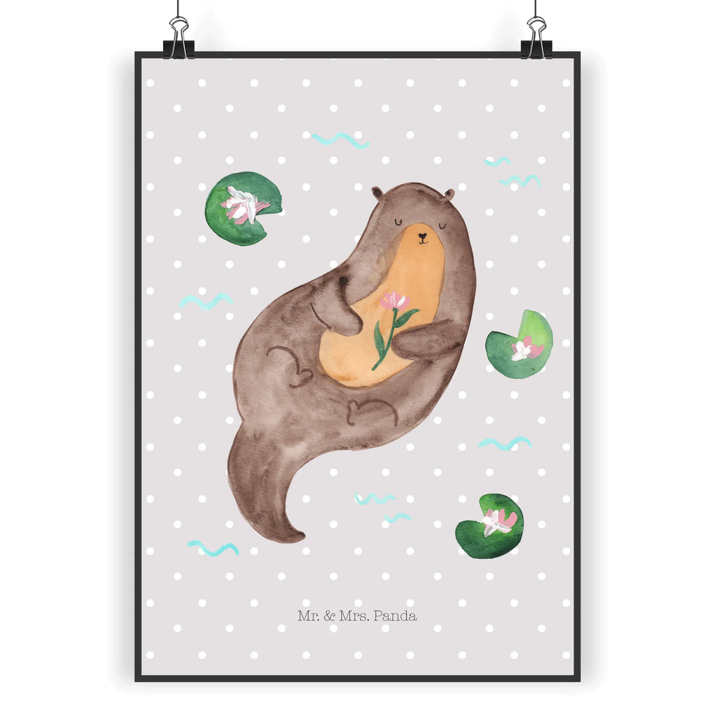 Poster Otter Seerose Poster, Wandposter, Bild, Wanddeko, Küchenposter, Kinderposter, Wanddeko Bild, Raumdekoration, Wanddekoration, Handgemaltes Poster, Mr. & Mrs. Panda Poster, Designposter, Kunstdruck, Posterdruck, Otter, Fischotter, Seeotter, Otter Seeotter See Otter