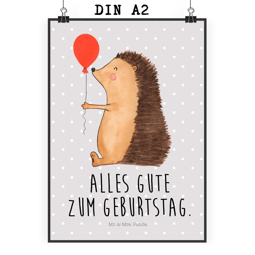 Poster Igel Luftballon Poster, Wandposter, Bild, Wanddeko, Küchenposter, Kinderposter, Wanddeko Bild, Raumdekoration, Wanddekoration, Handgemaltes Poster, Mr. & Mrs. Panda Poster, Designposter, Kunstdruck, Posterdruck, Tiermotive, Gute Laune, lustige Sprüche, Tiere, Igel, Geburtstag, Herzlichen Glückwunsch, Glückwunsch, Geburtstagskind, Ballon, Happy Birthday