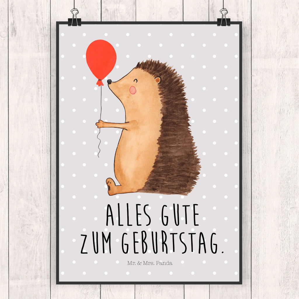 Poster Igel Luftballon Poster, Wandposter, Bild, Wanddeko, Küchenposter, Kinderposter, Wanddeko Bild, Raumdekoration, Wanddekoration, Handgemaltes Poster, Mr. & Mrs. Panda Poster, Designposter, Kunstdruck, Posterdruck, Tiermotive, Gute Laune, lustige Sprüche, Tiere, Igel, Geburtstag, Herzlichen Glückwunsch, Glückwunsch, Geburtstagskind, Ballon, Happy Birthday