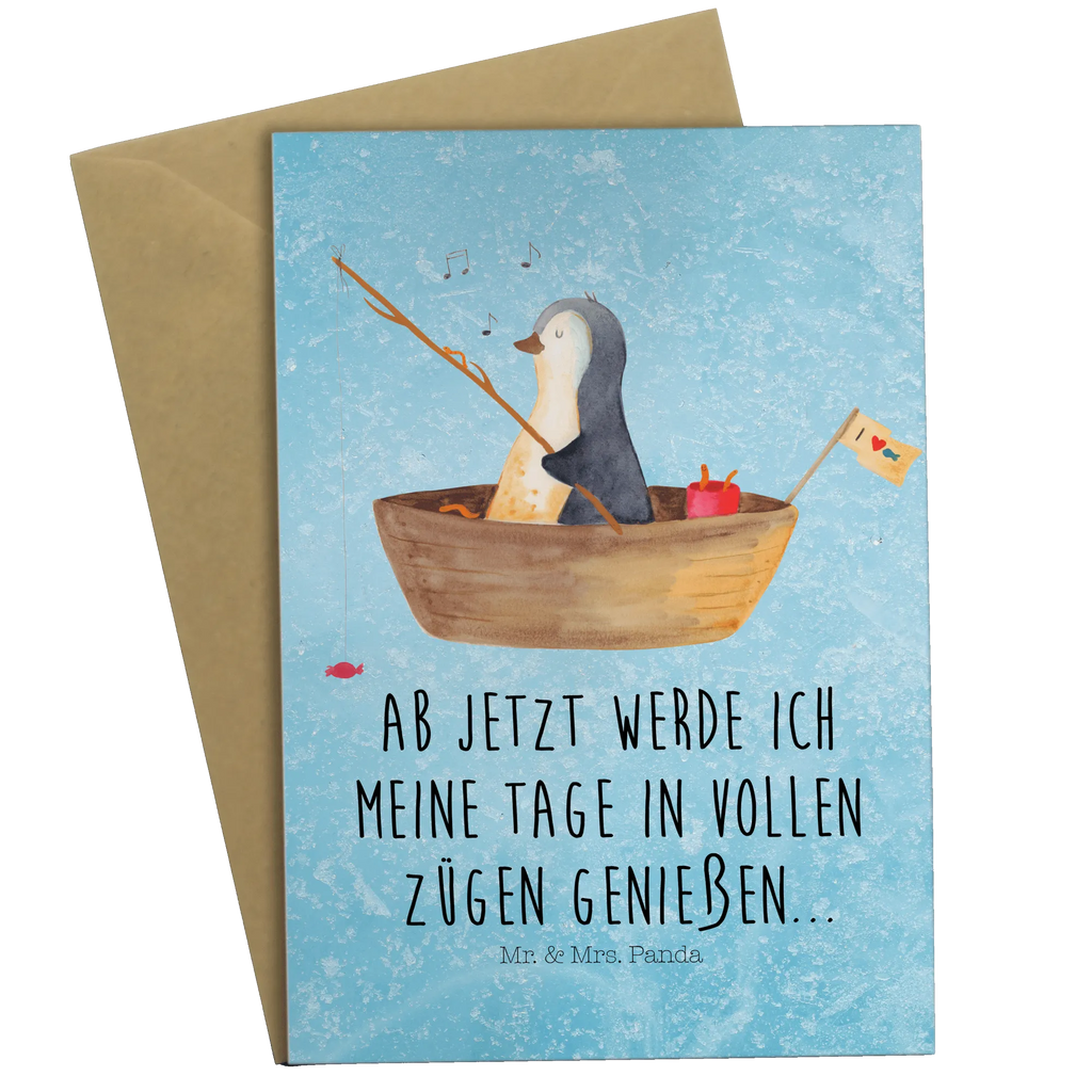 Grußkarte Pinguin Angelboot Grußkarte, Klappkarte, Einladungskarte, Glückwunschkarte, Hochzeitskarte, Geburtstagskarte, Karte, Ansichtskarten, Pinguin, Pinguine, Angeln, Boot, Angelboot, Lebenslust, Leben, genießen, Motivation, Neustart, Neuanfang, Trennung, Scheidung, Geschenkidee Liebeskummer