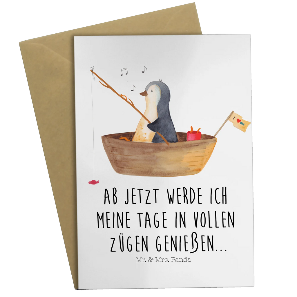 Grußkarte Pinguin Angelboot Grußkarte, Klappkarte, Einladungskarte, Glückwunschkarte, Hochzeitskarte, Geburtstagskarte, Karte, Ansichtskarten, Pinguin, Pinguine, Angeln, Boot, Angelboot, Lebenslust, Leben, genießen, Motivation, Neustart, Neuanfang, Trennung, Scheidung, Geschenkidee Liebeskummer