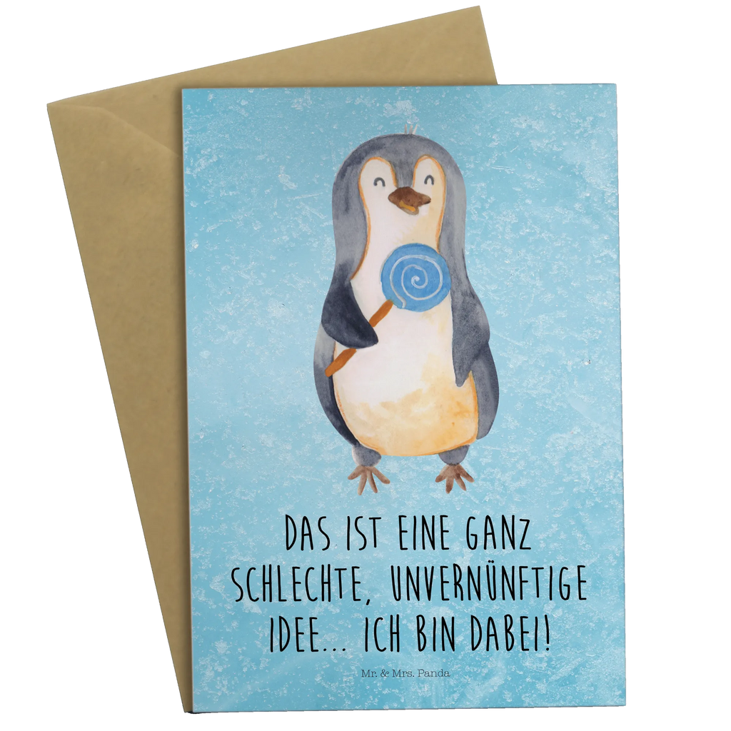 Grußkarte Pinguin Lolli Grußkarte, Klappkarte, Einladungskarte, Glückwunschkarte, Hochzeitskarte, Geburtstagskarte, Karte, Ansichtskarten, Pinguin, Pinguine, Lolli, Süßigkeiten, Blödsinn, Spruch, Rebell, Gauner, Ganove, Rabauke