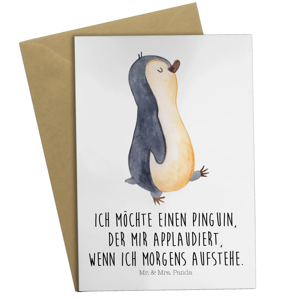 Grußkarte Pinguin marschieren Grußkarte, Klappkarte, Einladungskarte, Glückwunschkarte, Hochzeitskarte, Geburtstagskarte, Karte, Ansichtskarten, Pinguin, Pinguine, Frühaufsteher, Langschläfer, Bruder, Schwester, Familie