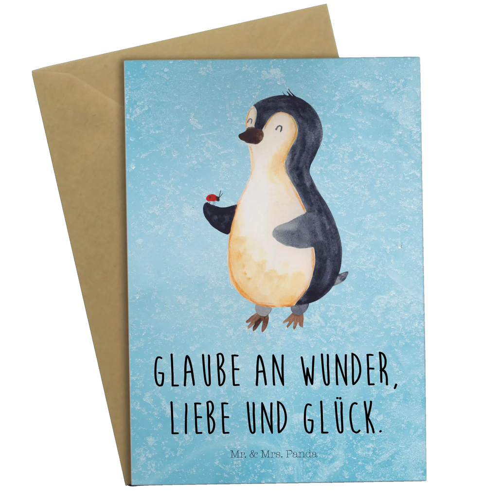 Grußkarte Pinguin Marienkäfer Grußkarte, Klappkarte, Einladungskarte, Glückwunschkarte, Hochzeitskarte, Geburtstagskarte, Karte, Ansichtskarten, Pinguin, Pinguine, Marienkäfer, Liebe, Wunder, Glück, Freude, Lebensfreude