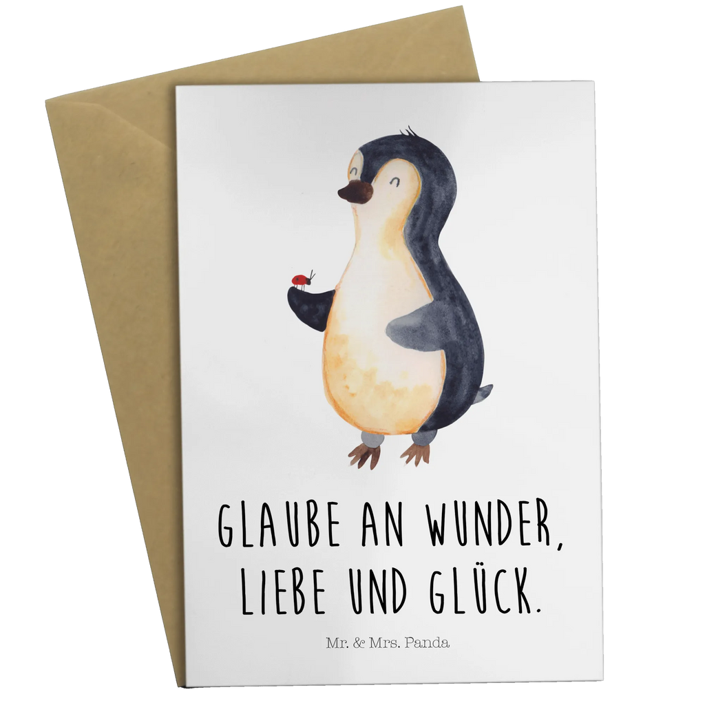 Grußkarte Pinguin Marienkäfer Grußkarte, Klappkarte, Einladungskarte, Glückwunschkarte, Hochzeitskarte, Geburtstagskarte, Karte, Ansichtskarten, Pinguin, Pinguine, Marienkäfer, Liebe, Wunder, Glück, Freude, Lebensfreude