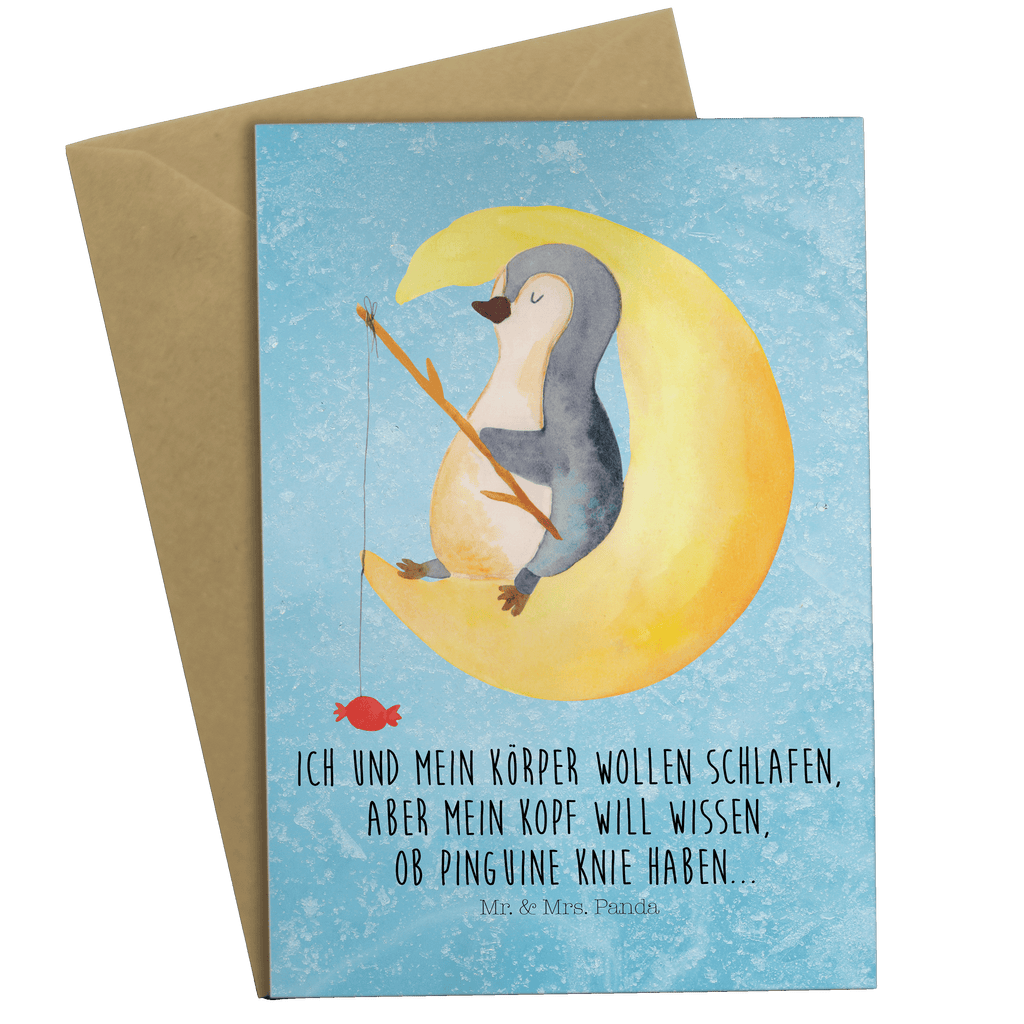 Grußkarte Pinguin Mond Grußkarte, Klappkarte, Einladungskarte, Glückwunschkarte, Hochzeitskarte, Geburtstagskarte, Karte, Ansichtskarten, Pinguin, Pinguine, Spruch, schlafen, Nachtruhe, Einschlafen, Schlafzimmer, Schlafstörungen, Gästezimmer