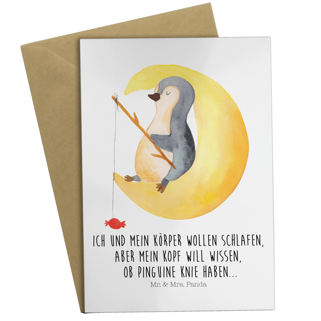 Grußkarte Pinguin Mond Grußkarte, Klappkarte, Einladungskarte, Glückwunschkarte, Hochzeitskarte, Geburtstagskarte, Karte, Ansichtskarten, Pinguin, Pinguine, Spruch, schlafen, Nachtruhe, Einschlafen, Schlafzimmer, Schlafstörungen, Gästezimmer