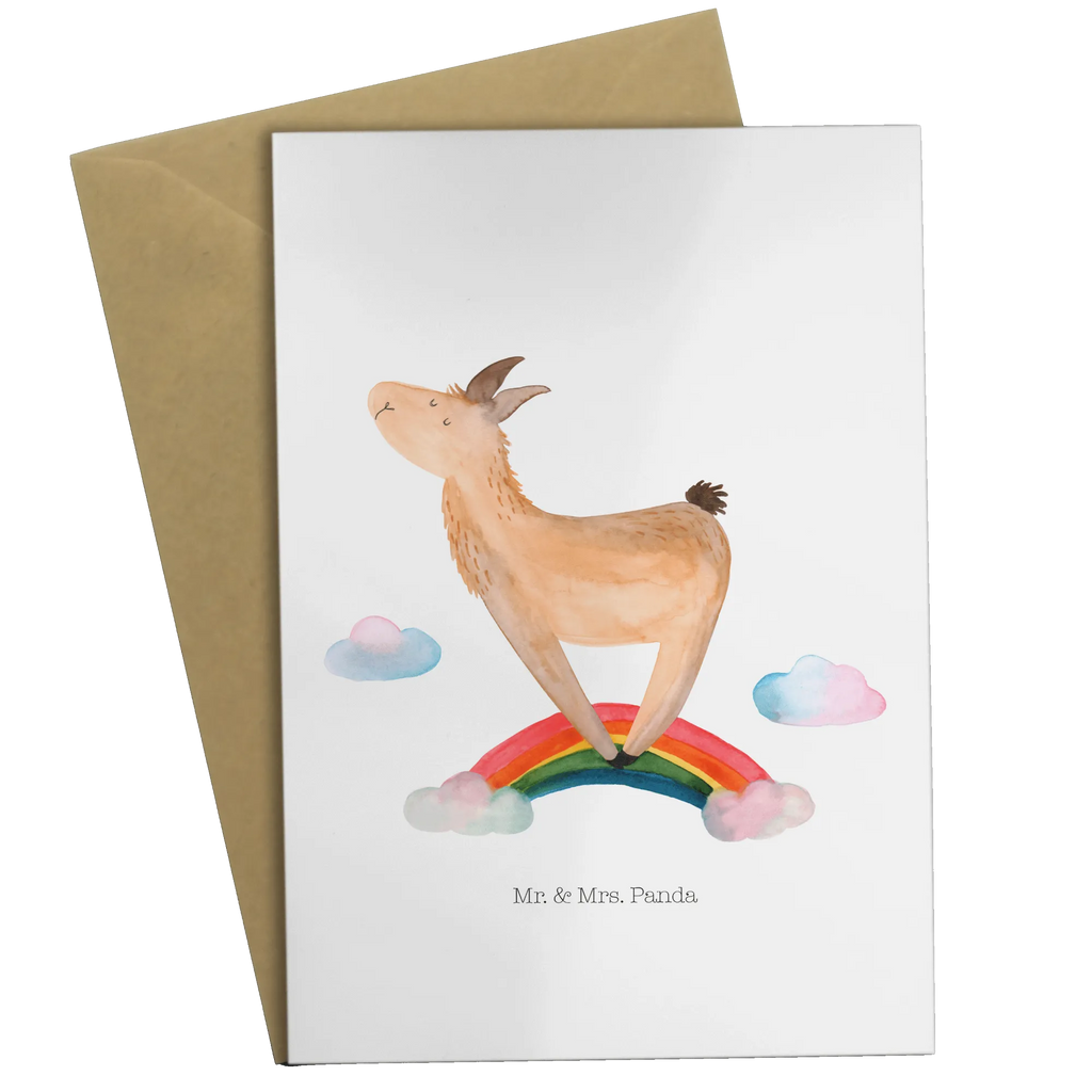 Greetings card lama rainbow Grußkarte, Klappkarte, Einladungskarte, Glückwunschkarte, Hochzeitskarte, Geburtstagskarte, Karte, Ansichtskarten, Lama, Alpaka, Lamas, Regenbogen, Haters gonna hate, Haters, Selbstständig, Außenseiter, Schule, Abi, Hobby, Wolkenland, Freiheit