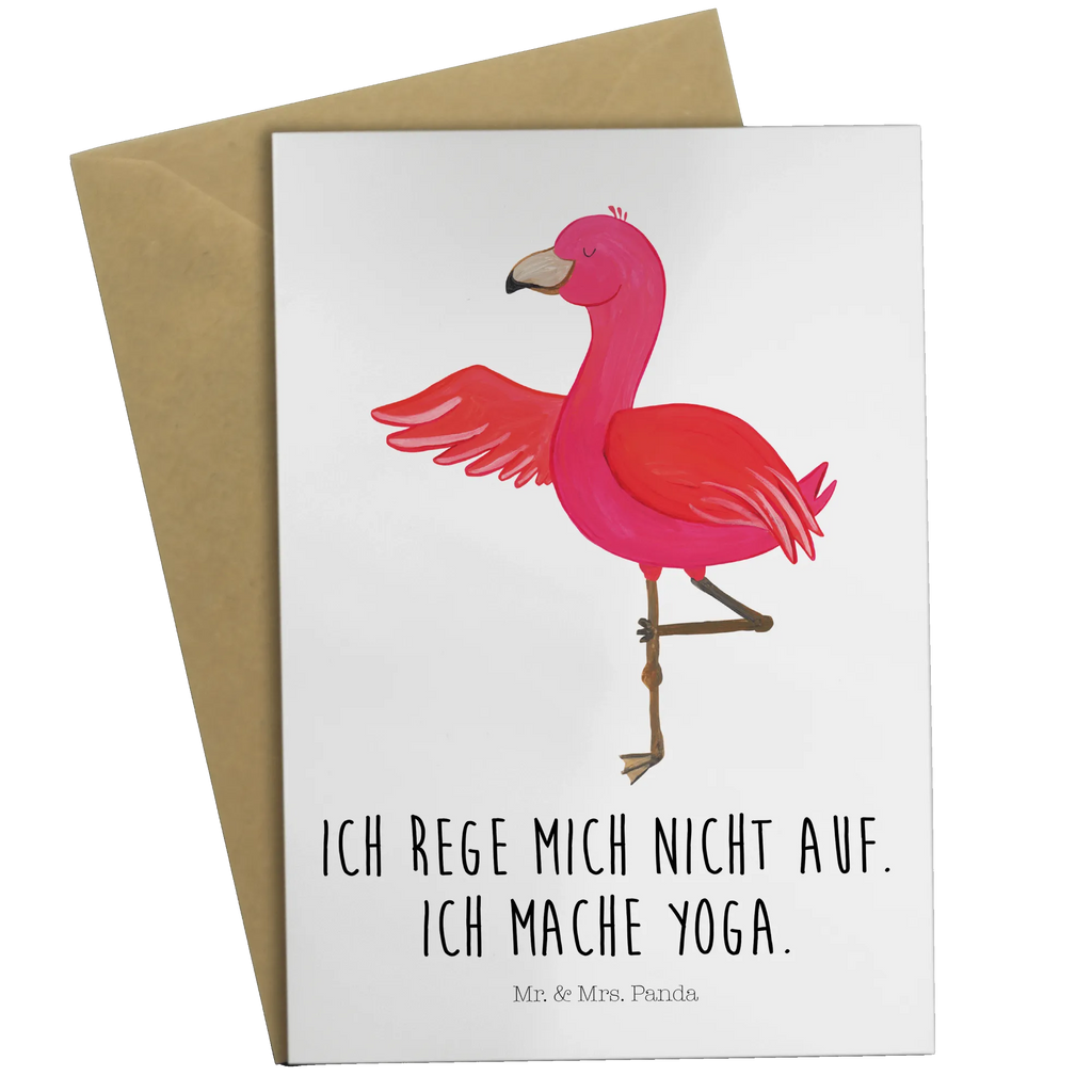 Grußkarte Flamingo Yoga Grußkarte, Klappkarte, Einladungskarte, Glückwunschkarte, Hochzeitskarte, Geburtstagskarte, Karte, Ansichtskarten, Flamingo, Vogel, Yoga, Namaste, Achtsamkeit, Yoga-Übung, Entspannung, Ärger, Aufregen, Tiefenentspannung