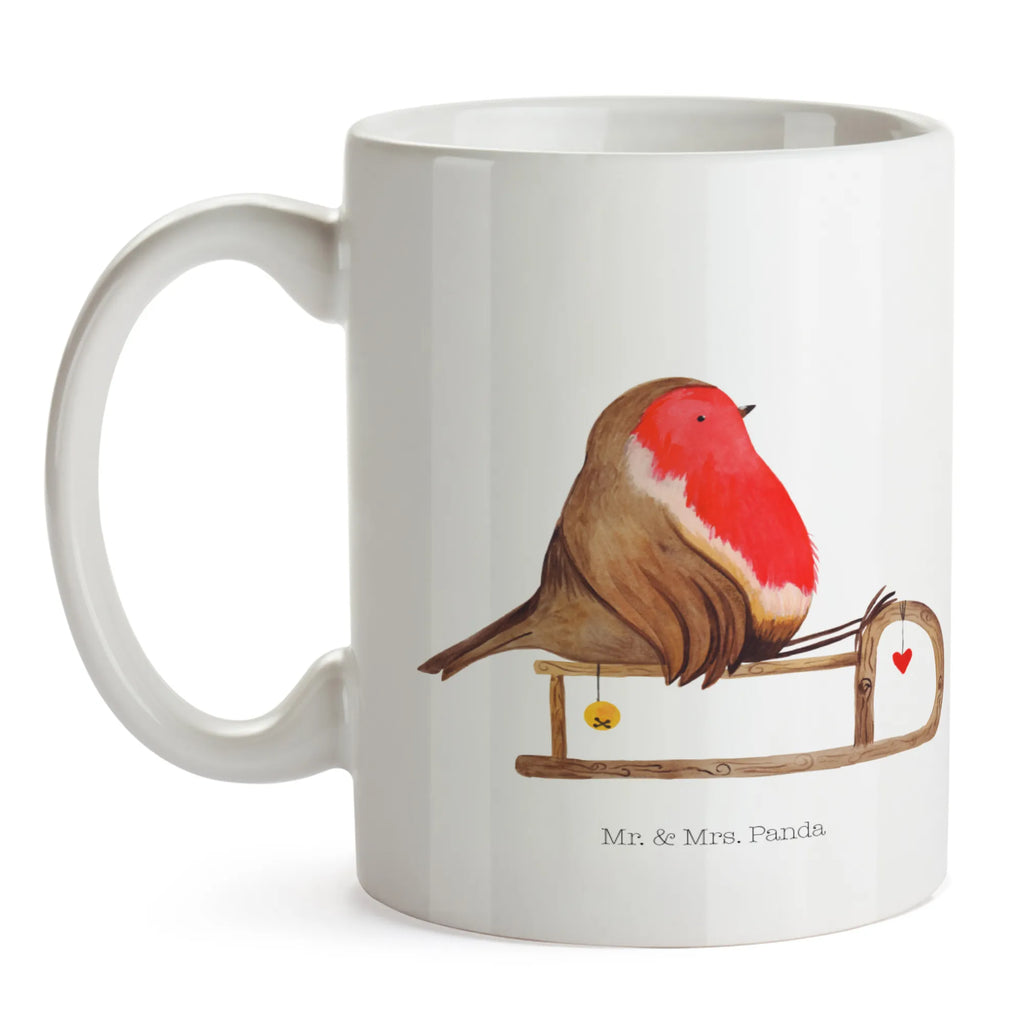 Tasse Rotkehlchen Schlitten Tasse, Kaffeetasse, Teetasse, Becher, Kaffeebecher, Teebecher, Keramiktasse, Porzellantasse, Büro Tasse, Geschenk Tasse, Tasse Sprüche, Tasse Motive, Kaffeetassen, Tasse bedrucken, Designer Tasse, Cappuccino Tassen, Schöne Teetassen, Winter, Weihnachten, Weihnachtsdeko, Nikolaus, Advent, Heiligabend, Wintermotiv, Schlitten, Vogel