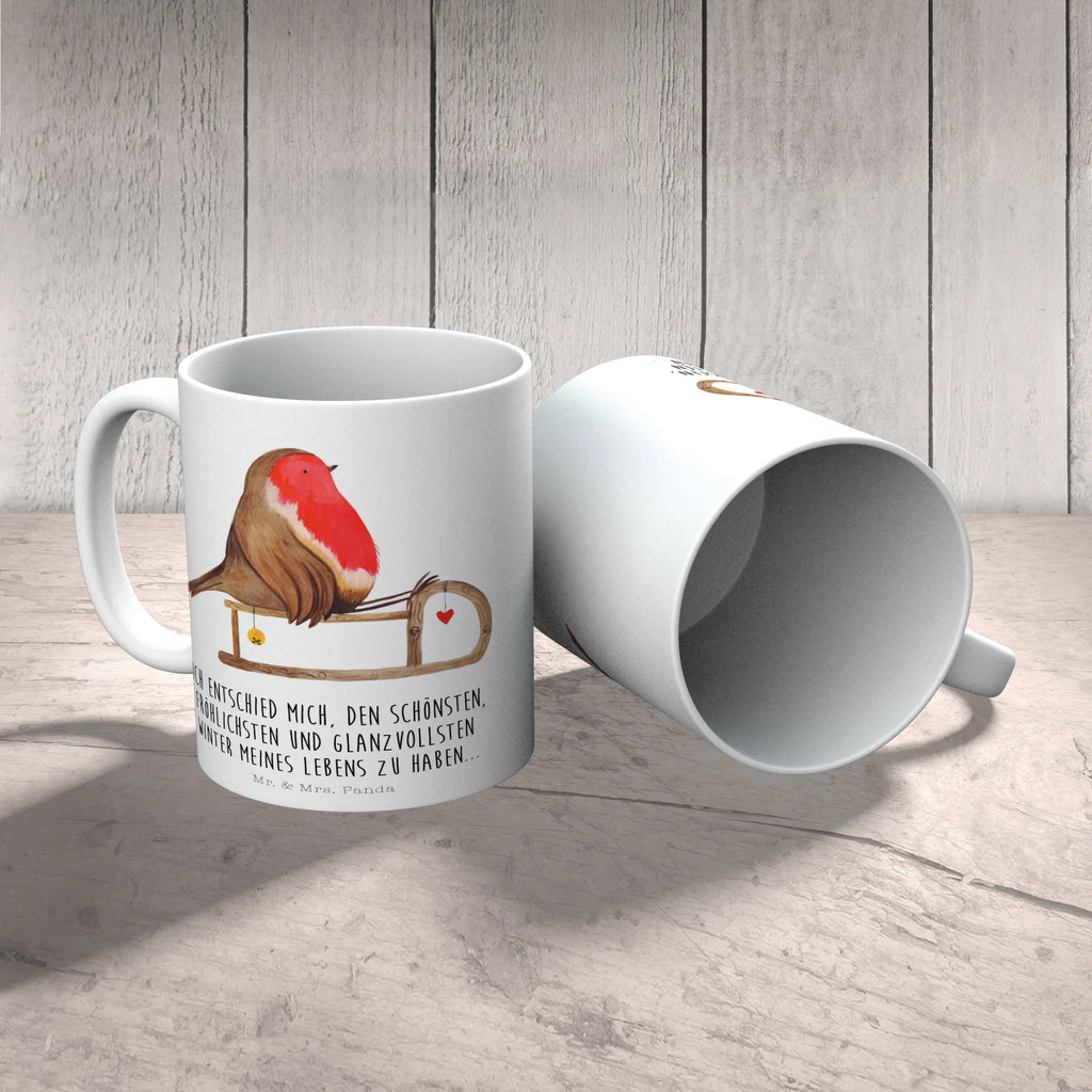 Tasse Rotkehlchen Schlitten Tasse, Kaffeetasse, Teetasse, Becher, Kaffeebecher, Teebecher, Keramiktasse, Porzellantasse, Büro Tasse, Geschenk Tasse, Tasse Sprüche, Tasse Motive, Kaffeetassen, Tasse bedrucken, Designer Tasse, Cappuccino Tassen, Schöne Teetassen, Winter, Weihnachten, Weihnachtsdeko, Nikolaus, Advent, Heiligabend, Wintermotiv, Schlitten, Vogel