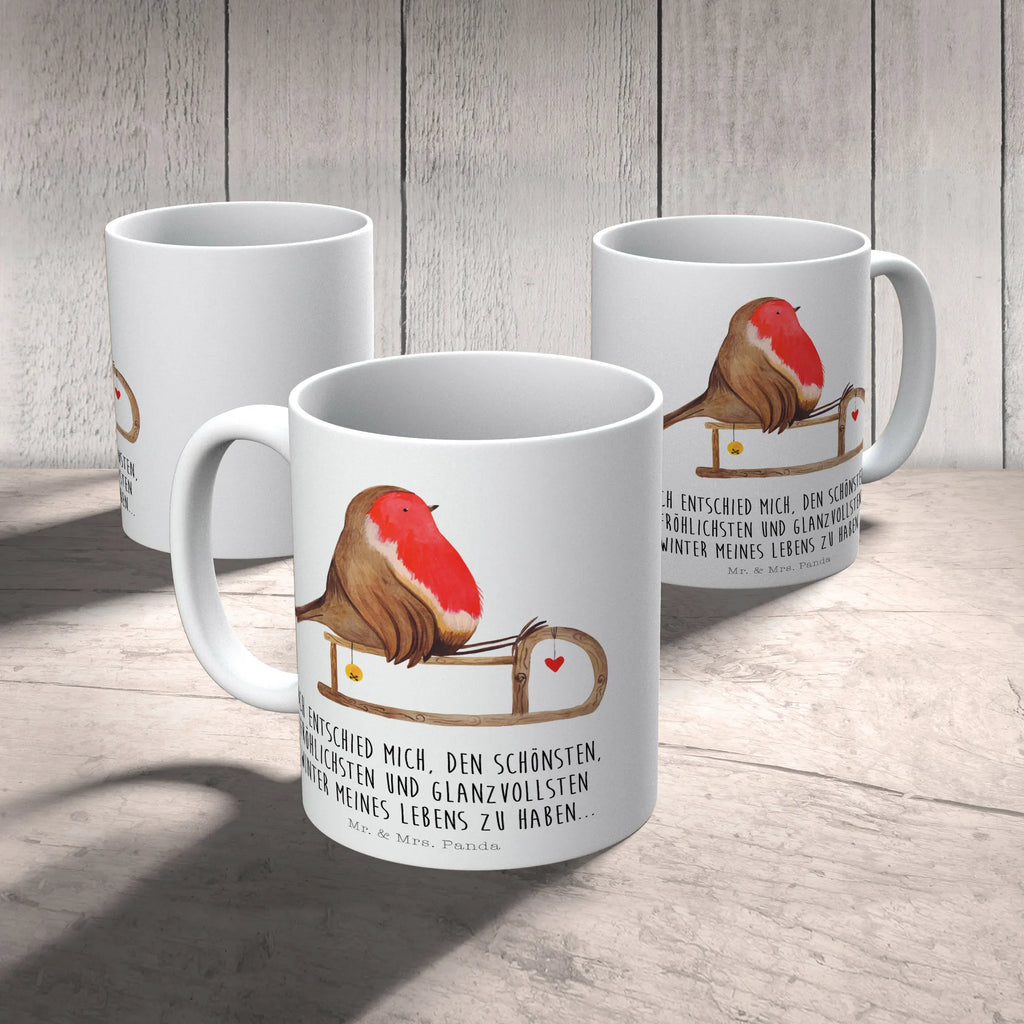 Tasse Rotkehlchen Schlitten Tasse, Kaffeetasse, Teetasse, Becher, Kaffeebecher, Teebecher, Keramiktasse, Porzellantasse, Büro Tasse, Geschenk Tasse, Tasse Sprüche, Tasse Motive, Kaffeetassen, Tasse bedrucken, Designer Tasse, Cappuccino Tassen, Schöne Teetassen, Winter, Weihnachten, Weihnachtsdeko, Nikolaus, Advent, Heiligabend, Wintermotiv, Schlitten, Vogel