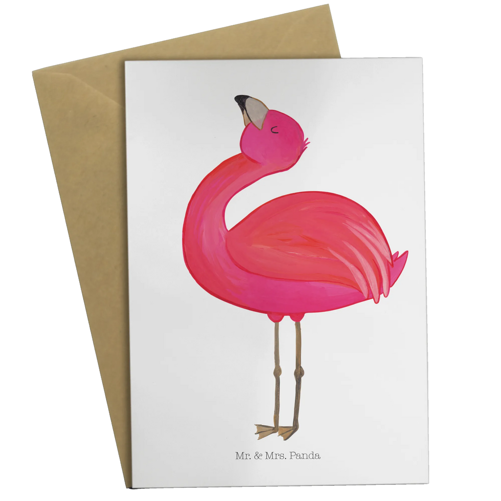 Grußkarte Flamingo stolz Grußkarte, Klappkarte, Einladungskarte, Glückwunschkarte, Hochzeitskarte, Geburtstagskarte, Karte, Ansichtskarten, Flamingo, stolz, Freude, Selbstliebe, Selbstakzeptanz, Freundin, beste Freundin, Tochter, Mama, Schwester