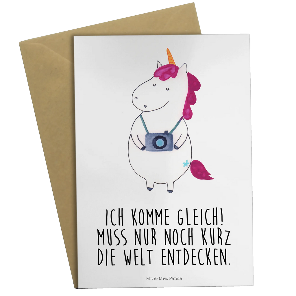 Grußkarte Einhorn Fotograf Grußkarte, Klappkarte, Einladungskarte, Glückwunschkarte, Hochzeitskarte, Geburtstagskarte, Karte, Ansichtskarten, Einhorn, Einhörner, Einhorn Deko, Pegasus, Unicorn, Fotograf, Fotografie, Kamera, Reisen, Weltreise, Weltenbummler, Urlaub, Tourist, Kurztrip, Reise, Städtereise