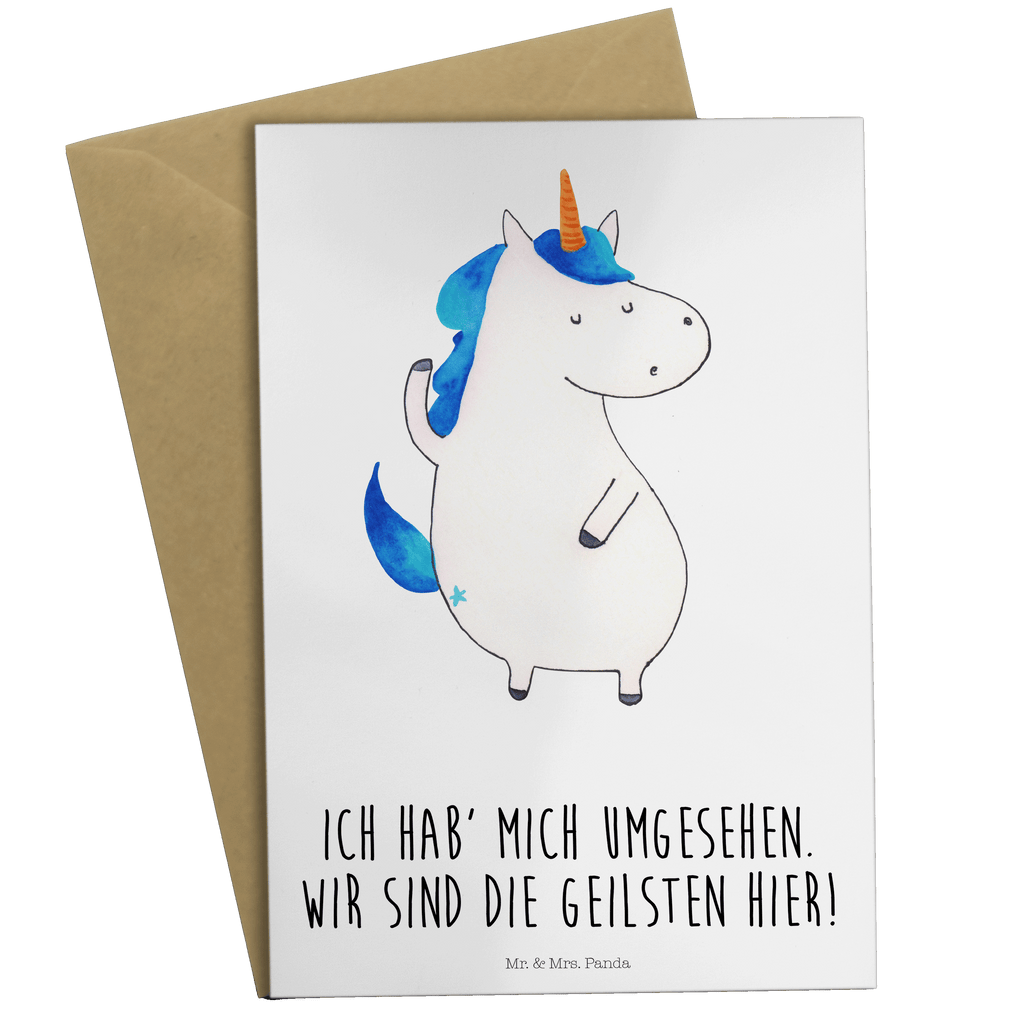 Grußkarte Einhorn Mann Grußkarte, Klappkarte, Einladungskarte, Glückwunschkarte, Hochzeitskarte, Geburtstagskarte, Karte, Ansichtskarten, Einhorn, Einhörner, Einhorn Deko, Pegasus, Unicorn, cool, Mann, Freundin, Familie, bester Freund, BFF, Party, hübsch, beste