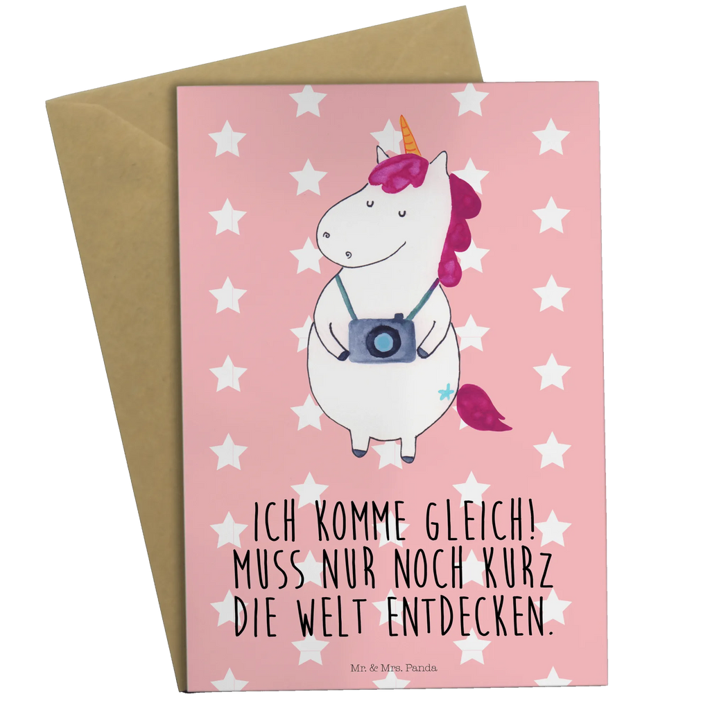 Grußkarte Einhorn Fotograf Grußkarte, Klappkarte, Einladungskarte, Glückwunschkarte, Hochzeitskarte, Geburtstagskarte, Karte, Ansichtskarten, Einhorn, Einhörner, Einhorn Deko, Pegasus, Unicorn, Fotograf, Fotografie, Kamera, Reisen, Weltreise, Weltenbummler, Urlaub, Tourist, Kurztrip, Reise, Städtereise