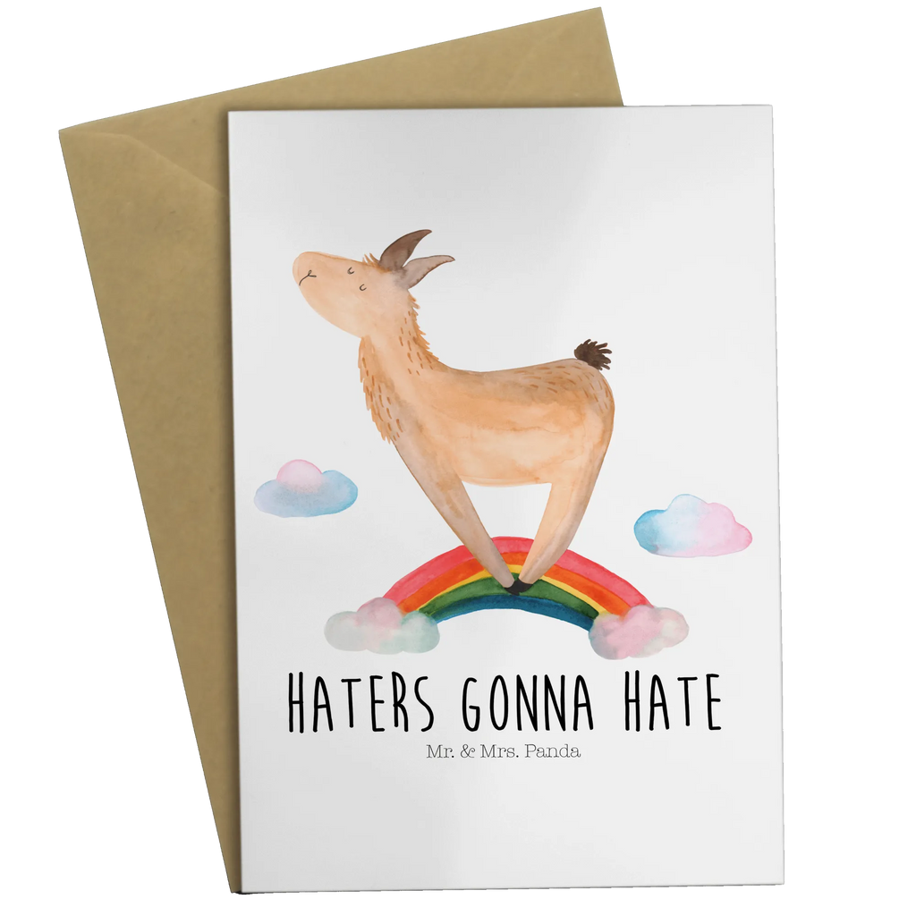 Grußkarte Lama Regenbogen Grußkarte, Klappkarte, Einladungskarte, Glückwunschkarte, Hochzeitskarte, Geburtstagskarte, Karte, Ansichtskarten, Lama, Alpaka, Lamas, Regenbogen, Haters gonna hate, Haters, Selbstständig, Außenseiter, Schule, Abi, Hobby, Wolkenland, Freiheit