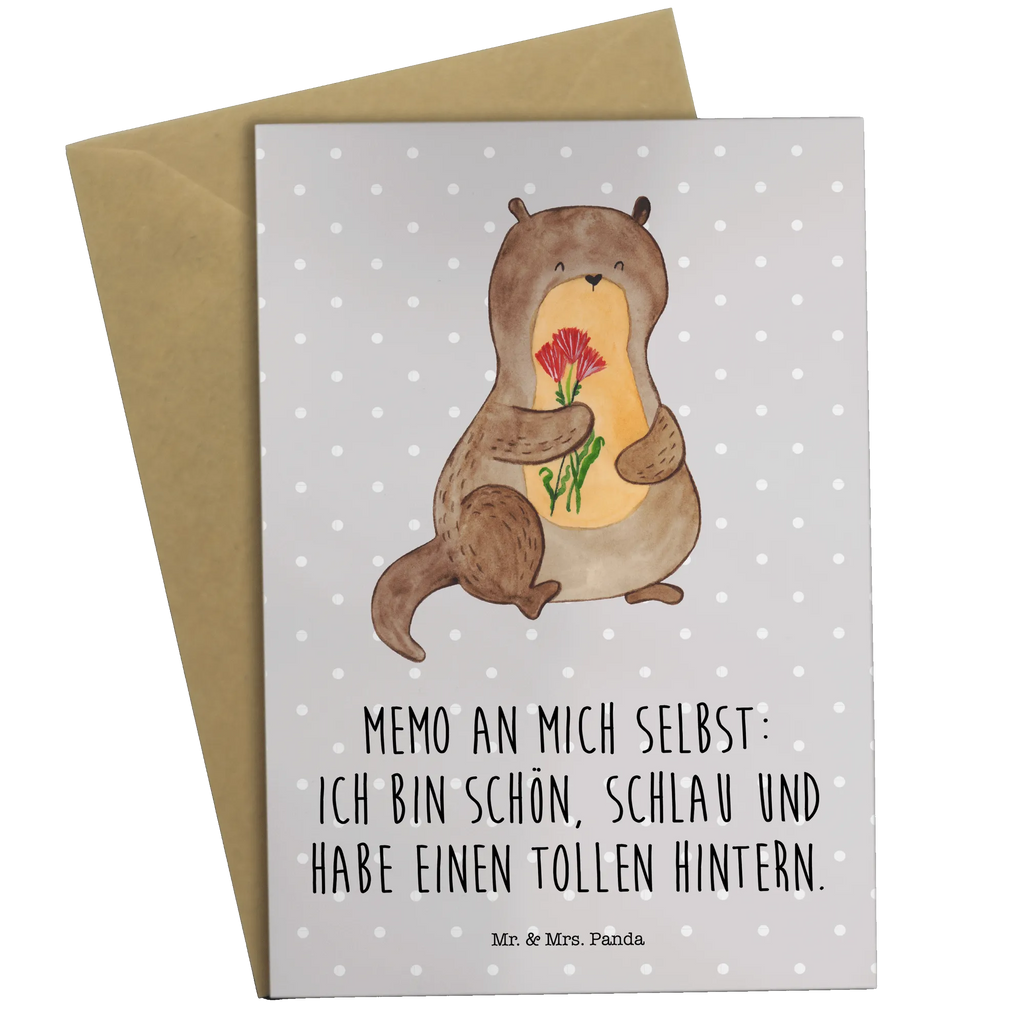 Grußkarte Otter Blumenstrauß Grußkarte, Klappkarte, Einladungskarte, Glückwunschkarte, Hochzeitskarte, Geburtstagskarte, Karte, Ansichtskarten, Otter, Fischotter, Seeotter, Otter Seeotter See Otter