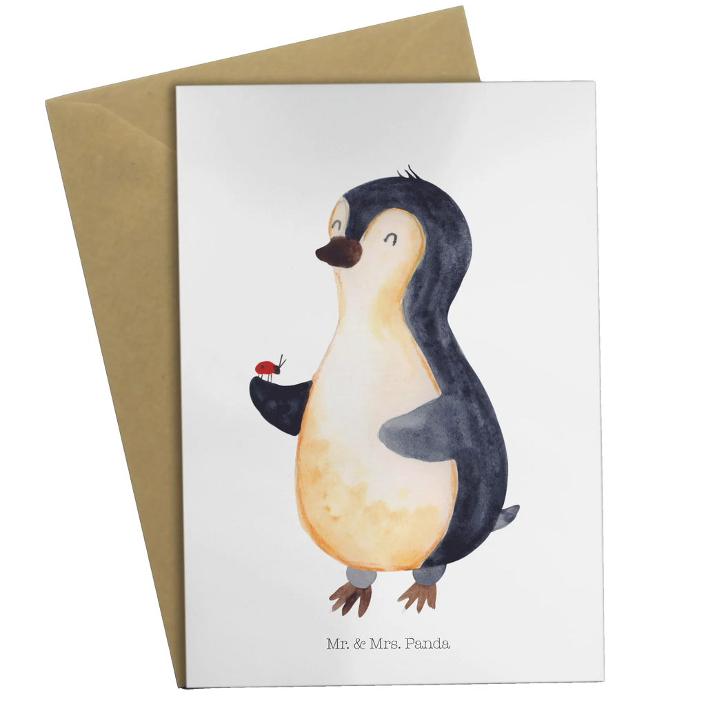 Grußkarte Pinguin Marienkäfer Grußkarte, Klappkarte, Einladungskarte, Glückwunschkarte, Hochzeitskarte, Geburtstagskarte, Karte, Ansichtskarten, Pinguin, Pinguine, Marienkäfer, Liebe, Wunder, Glück, Freude, Lebensfreude