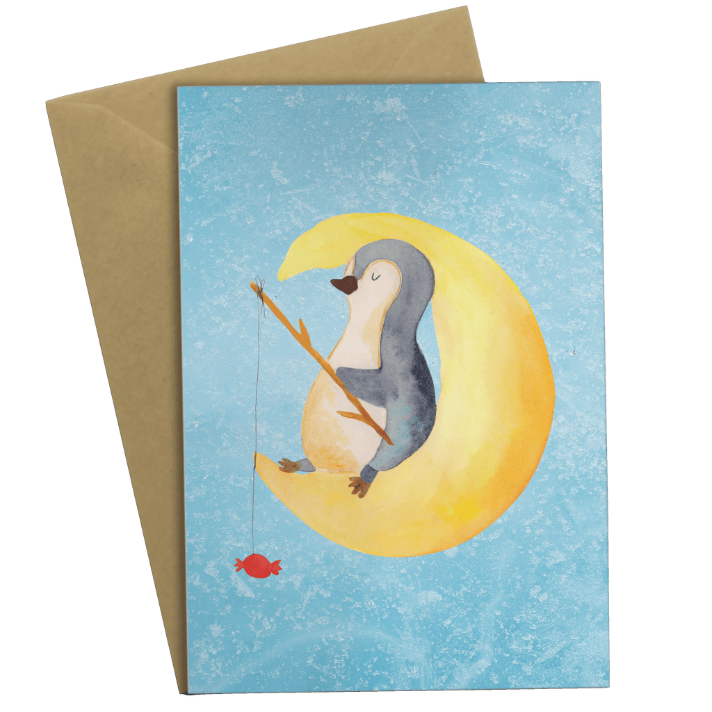 Grußkarte Pinguin Mond Grußkarte, Klappkarte, Einladungskarte, Glückwunschkarte, Hochzeitskarte, Geburtstagskarte, Karte, Ansichtskarten, Pinguin, Pinguine, Spruch, schlafen, Nachtruhe, Einschlafen, Schlafzimmer, Schlafstörungen, Gästezimmer