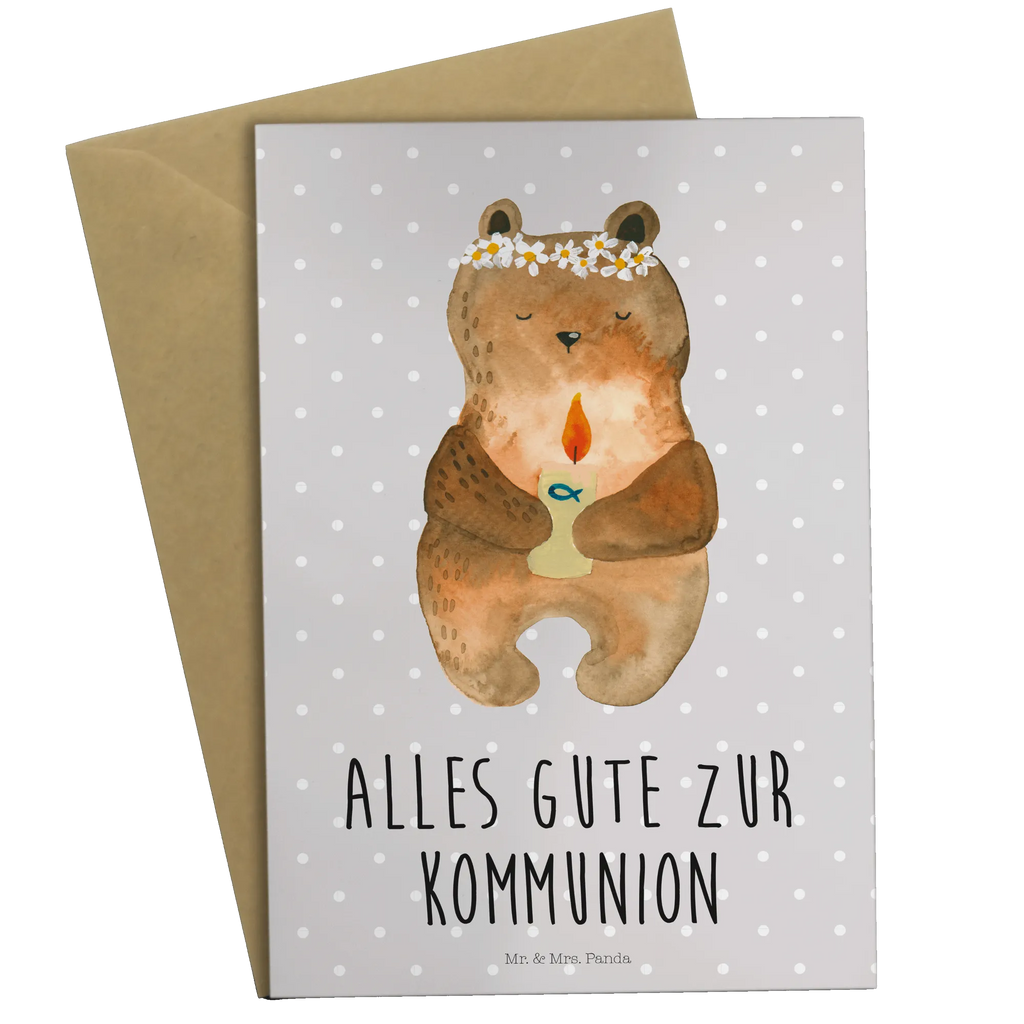 Grußkarte Bär Kommunion Grußkarte, Klappkarte, Einladungskarte, Glückwunschkarte, Hochzeitskarte, Geburtstagskarte, Karte, Ansichtskarten, Bär, Teddy, Teddybär, Kommunion, Gottes Segen, Taufkerze, katholisch