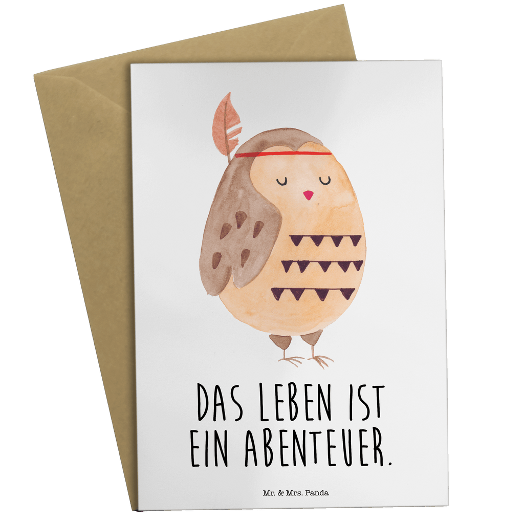 Grußkarte Eule Federschmuck Grußkarte, Klappkarte, Einladungskarte, Glückwunschkarte, Hochzeitskarte, Geburtstagskarte, Karte, Ansichtskarten, Eule, Eule Deko, Owl, Das Leben ist ein Abenteuer, Reisespruch, Federschmuck, Dekoration