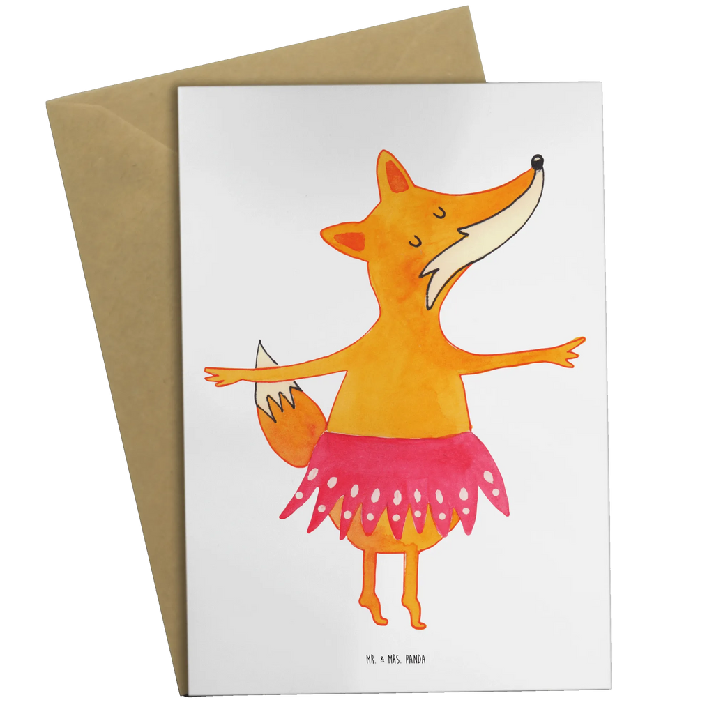 Grußkarte Fuchs Ballerina Grußkarte, Klappkarte, Einladungskarte, Glückwunschkarte, Hochzeitskarte, Geburtstagskarte, Karte, Ansichtskarten, Fuchs, Fuchs Spruch, Füchse, Füchsin, Ballerina, Ballett, Tänzerin, Tanzen, Party, Einladung, Geburtstag