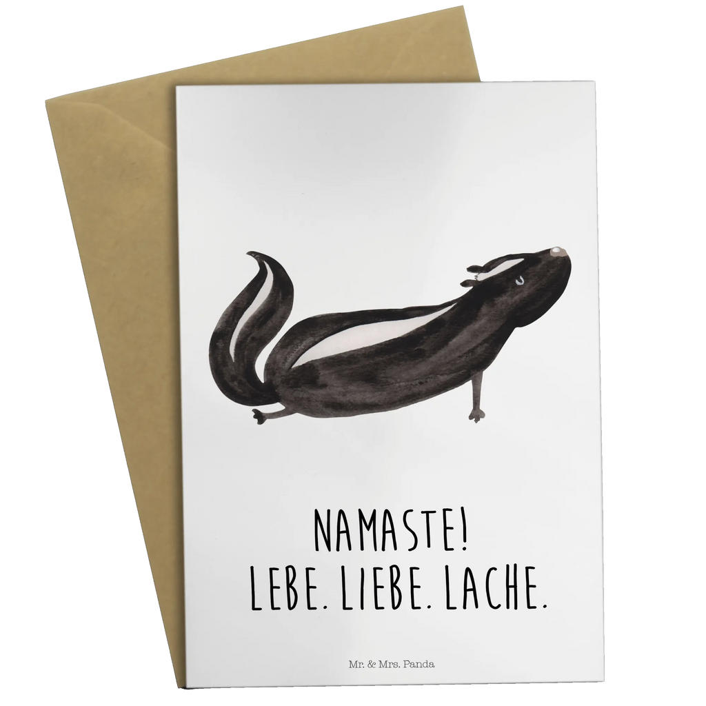 Grußkarte Stinktier Yoga Grußkarte, Klappkarte, Einladungskarte, Glückwunschkarte, Hochzeitskarte, Geburtstagskarte, Karte, Ansichtskarten, Stinktier, Skunk, Wildtier, Raubtier, Stinker, Stinki, Yoga, Namaste, Lebe, Liebe, Lache