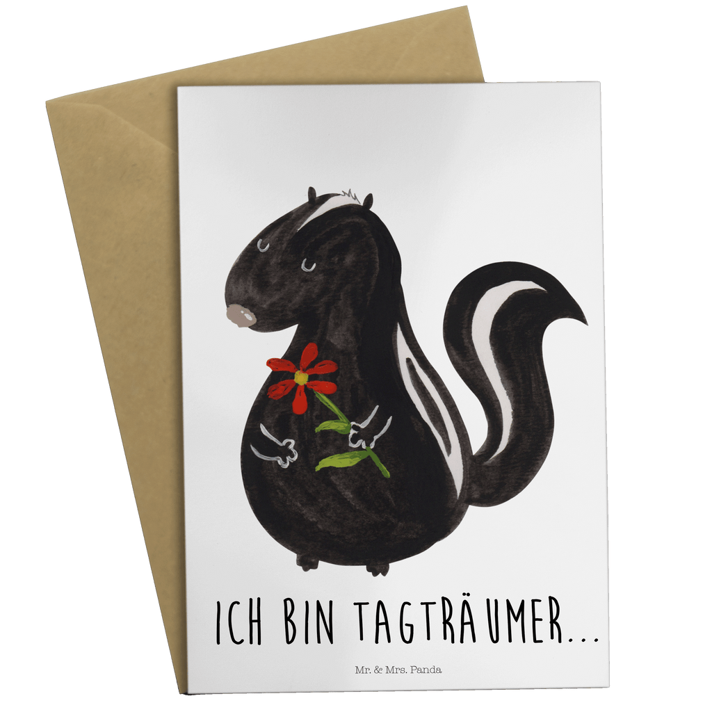 Grußkarte Stinktier Blume Grußkarte, Klappkarte, Einladungskarte, Glückwunschkarte, Hochzeitskarte, Geburtstagskarte, Karte, Ansichtskarten, Stinktier, Skunk, Wildtier, Raubtier, Stinker, Stinki, Tagträumer, verträumt, Dreams, Träume