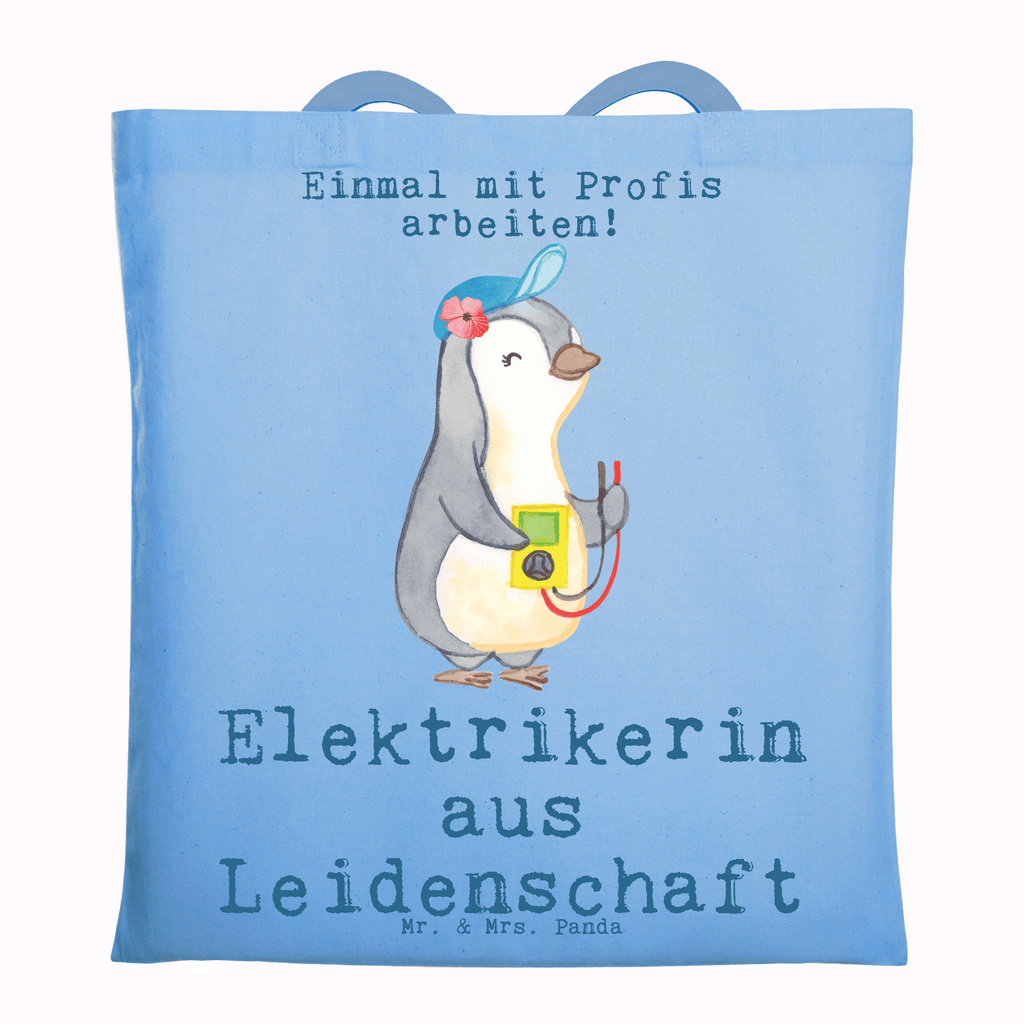 Tragetasche Elektrikerin aus Leidenschaft Beuteltasche, Beutel, Einkaufstasche, Jutebeutel, Stoffbeutel, Tasche, Shopper, Umhängetasche, Strandtasche, Schultertasche, Stofftasche, Tragetasche, Badetasche, Jutetasche, Einkaufstüte, Laptoptasche, Beruf, Ausbildung, Jubiläum, Abschied, Rente, Kollege, Kollegin, Geschenk, Schenken, Arbeitskollege, Mitarbeiter, Firma, Danke, Dankeschön, Elektrikerin, Elektronmonteurin, Elektrotechnikerin, Elektroinstallateurin, Elektromeisterin, Gesellenprüfung