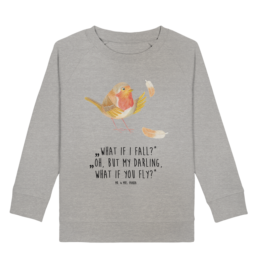 Organic Kinder Pullover Rotkehlchen mit Federn Kinder Pullover, Kinder Sweatshirt, Jungen, Mädchen, Tiermotive, Gute Laune, lustige Sprüche, Tiere, What if i fall, Rotkehlchen, Spruch Motivation, Spruch Mut, Vogel, Motivation Sprüche, Motivationsbilder, fliegen