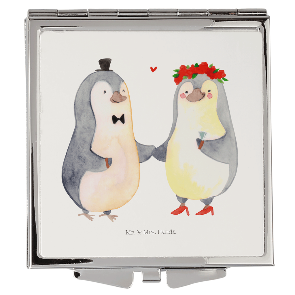 Handtaschenspiegel quadratisch Pinguin Heirat Spiegel, Handtasche, Quadrat, silber, schminken, Schminkspiegel, Liebe, Partner, Freund, Freundin, Ehemann, Ehefrau, Heiraten, Verlobung, Heiratsantrag, Liebesgeschenk, Jahrestag, Hocheitstag