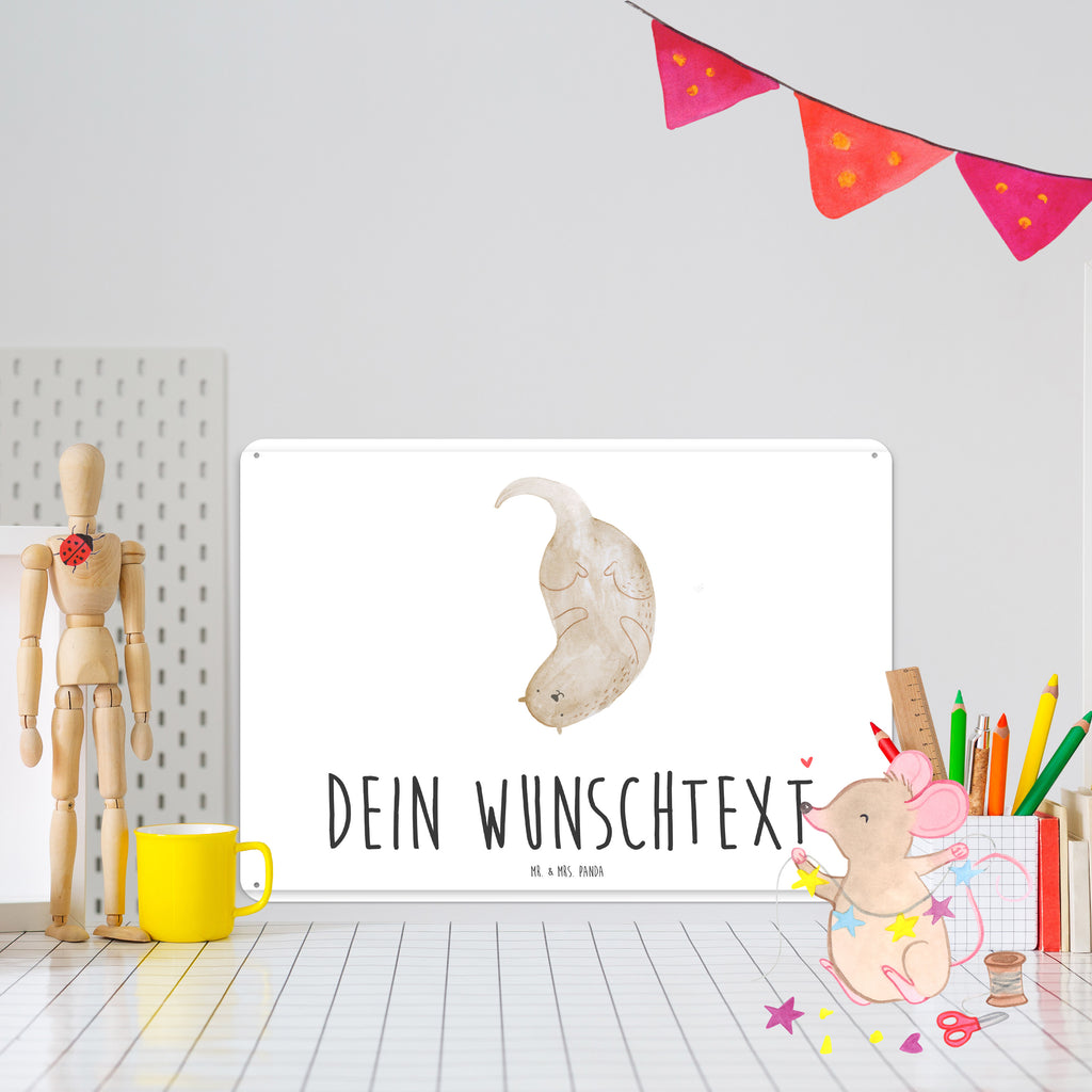 Personalisiertes Blechschild Otter Kopfüber Blechschild, Metallschild, Geschenk Schild, Schild, Magnet-Metall-Schild, Deko Schild, Wandschild, Wand-Dekoration, Türschild, Otter, Fischotter, Seeotter, Otter Seeotter See Otter