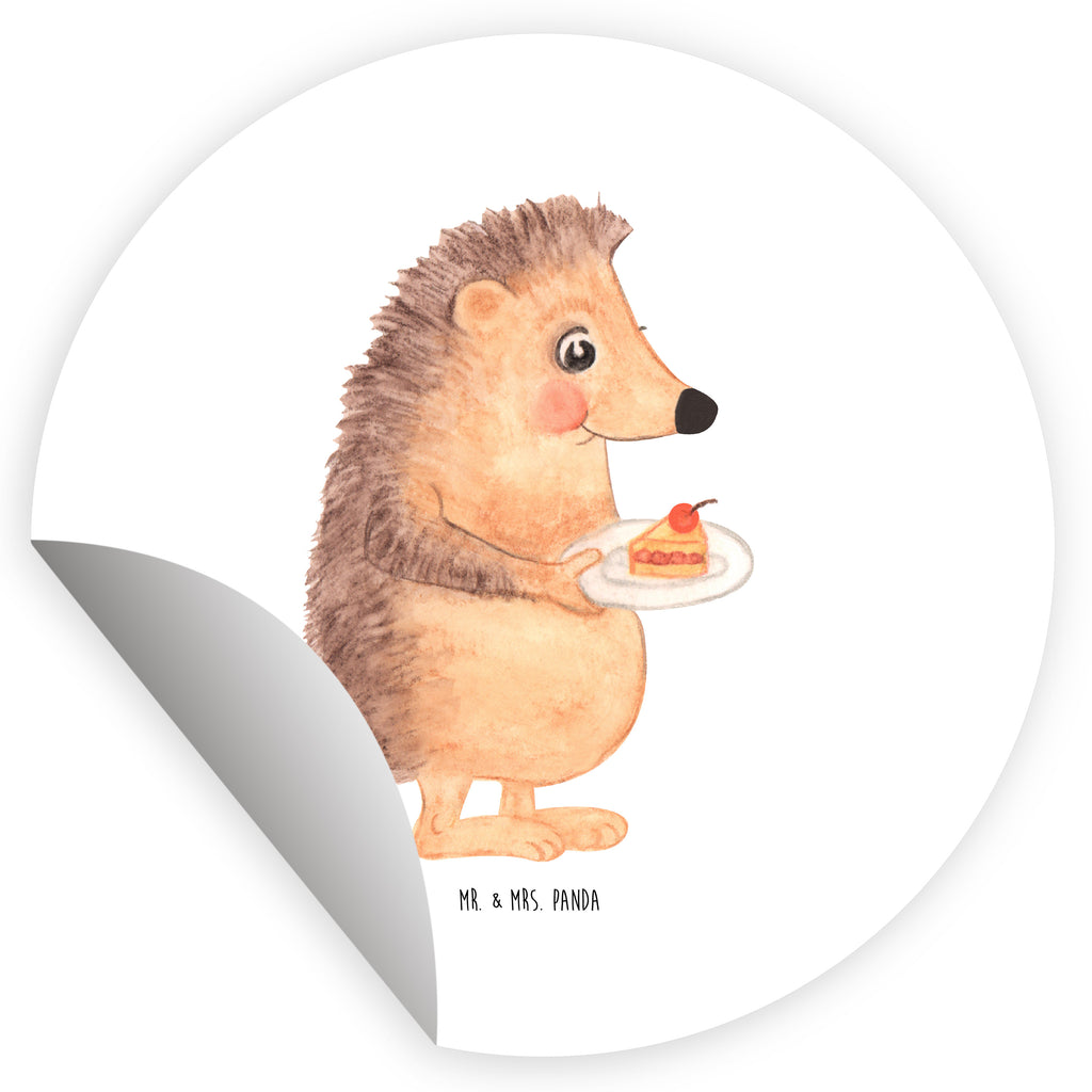 Rund Aufkleber Igel mit Kuchenstück Sticker, Aufkleber, Etikett, Tiermotive, Gute Laune, lustige Sprüche, Tiere, Igel, Essen Spruch, Kuchen, Backen Geschenk, Kuchen backen, Einladung Party, Geburtstagskuchen, Torte