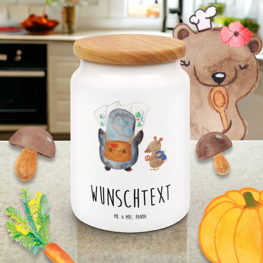 Personalisierte Vorratsdose Pinguin & Maus Wanderer Personalisierte Vorratsdose, Personalisierte Keksdose, Personalisierte Keramikdose, Personalisierte Leckerlidose, Personalisierte Dose, Personalisierter Vorratsbehälter, Personalisierte Aufbewahrungsdose, Pinguin, Pinguine, Abenteurer, Abenteuer, Roadtrip, Ausflug, Wanderlust, wandern