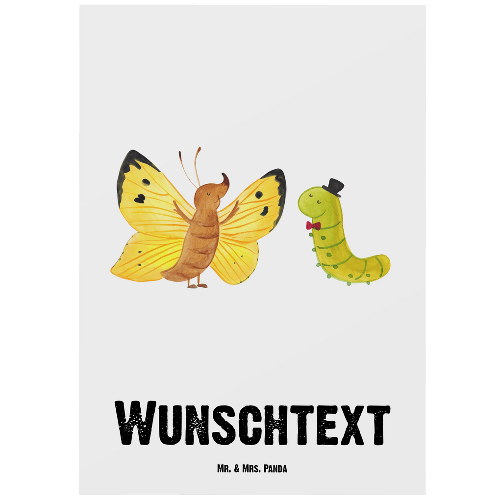 Personalisierte Postkarte Raupe & Schmetterling Postkarte mit Namen, Postkarte bedrucken, Postkarte mit Wunschtext, Postkarte personalisierbar, Geschenkkarte mit Namen, Grußkarte mit Namen, Karte mit Namen, Einladung mit Namen, Ansichtskarte mit Namen, Geschenkkarte mit Wunschtext, Grußkarte mit Wunschtext, Karte mit Wunschtext, Einladung mit Wunschtext, Ansichtskarte mit Wunschtext, Tiermotive, Gute Laune, lustige Sprüche, Tiere, Raupe, Schmetterling, Zitronenfalter, Entwicklung, Erwachsen werden, Kokon, Hut, Hütchen, Schönheit, Aufwachsen