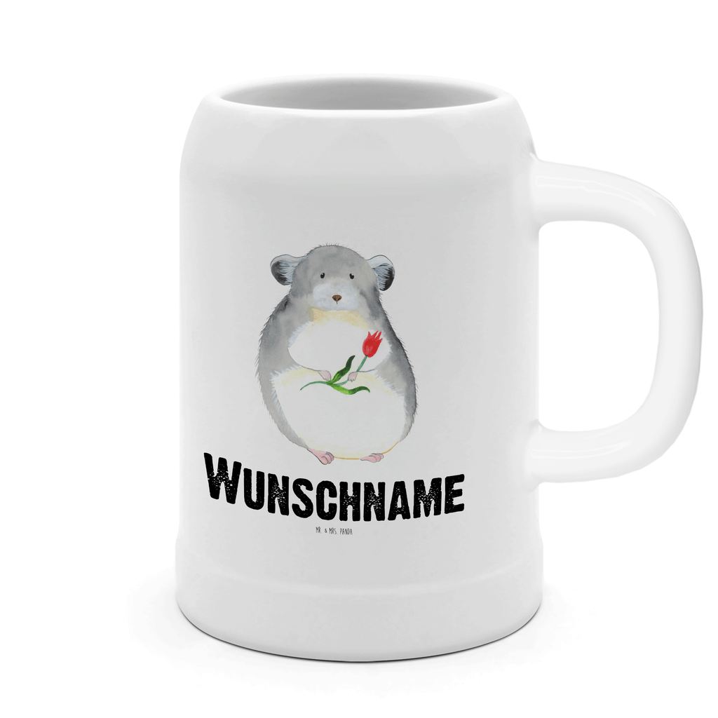 Personalisierter Bierkrug Chinchilla mit Blume Bierkrug mit Namen, Bierkrug personalisieren, Bierglas mit Namen, Personalisierung, Bedrucken, Tiermotive, Gute Laune, lustige Sprüche, Tiere, Chinchilla, Chinchillas, Liebeskummer, Kummer, Depressionen, traurig sein, Chaos, Glücklichsein, Büro, Büroalltag