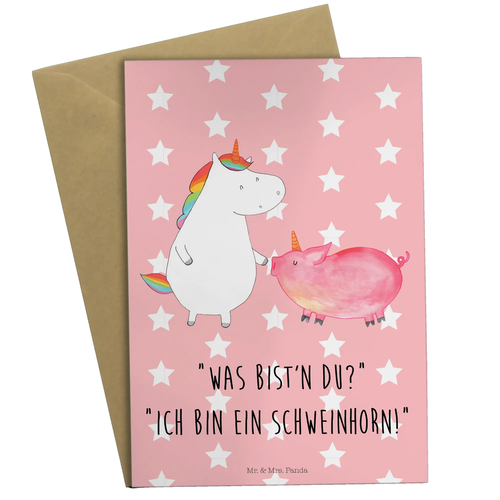 Grußkarte Einhorn + Schweinhorn Grußkarte, Klappkarte, Einladungskarte, Glückwunschkarte, Hochzeitskarte, Geburtstagskarte, Karte, Ansichtskarten, Einhorn, Einhörner, Einhorn Deko, Pegasus, Unicorn, Freundschaft, Schweinhorn, Schwein, Freundin, Schweinchen