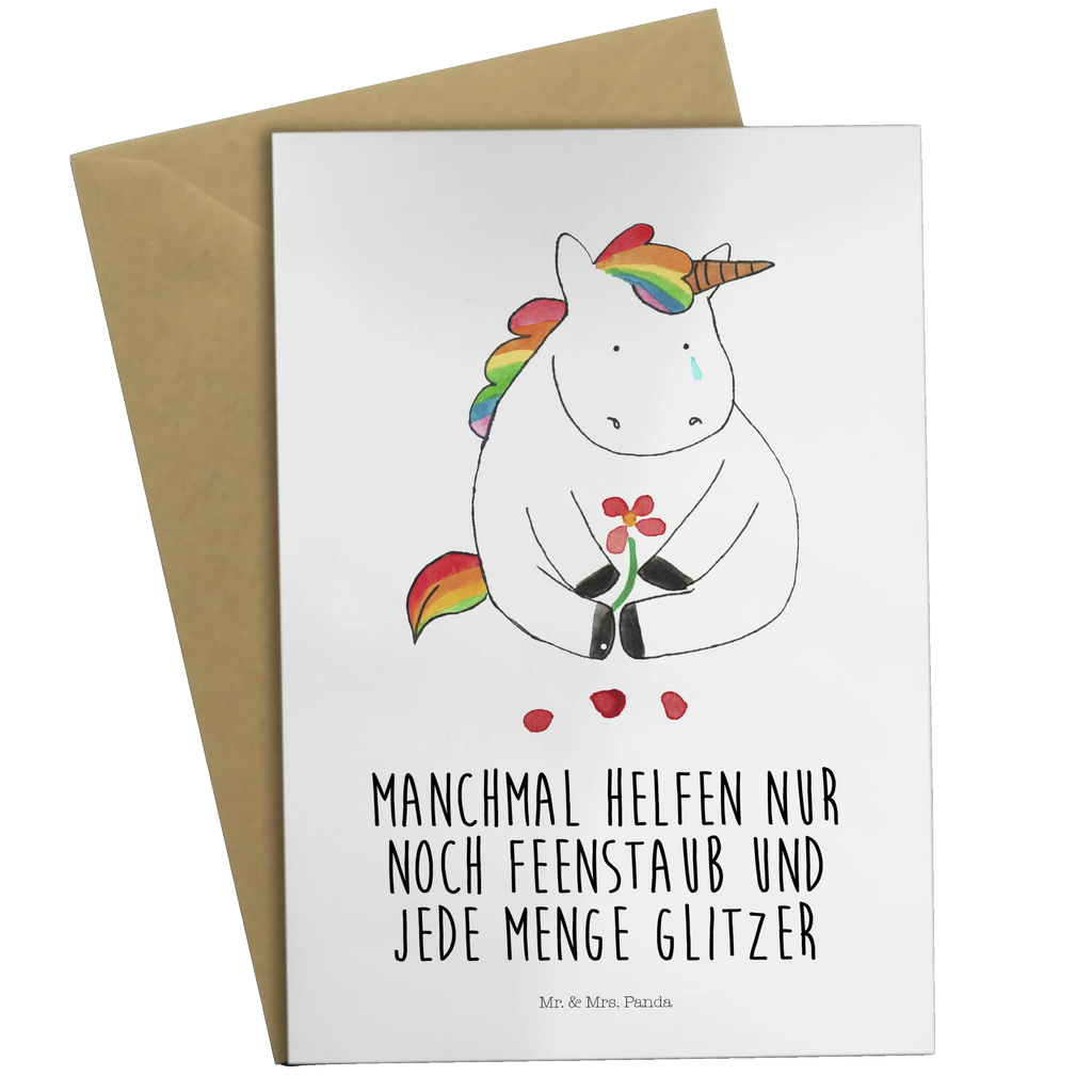 Grußkarte Einhorn Traurig Grußkarte, Klappkarte, Einladungskarte, Glückwunschkarte, Hochzeitskarte, Geburtstagskarte, Karte, Ansichtskarten, Einhorn, Einhörner, Einhorn Deko, Pegasus, Unicorn, Glitzer, Trösten. Freundschaft, Freunde, Liebe, Trauer, Blume