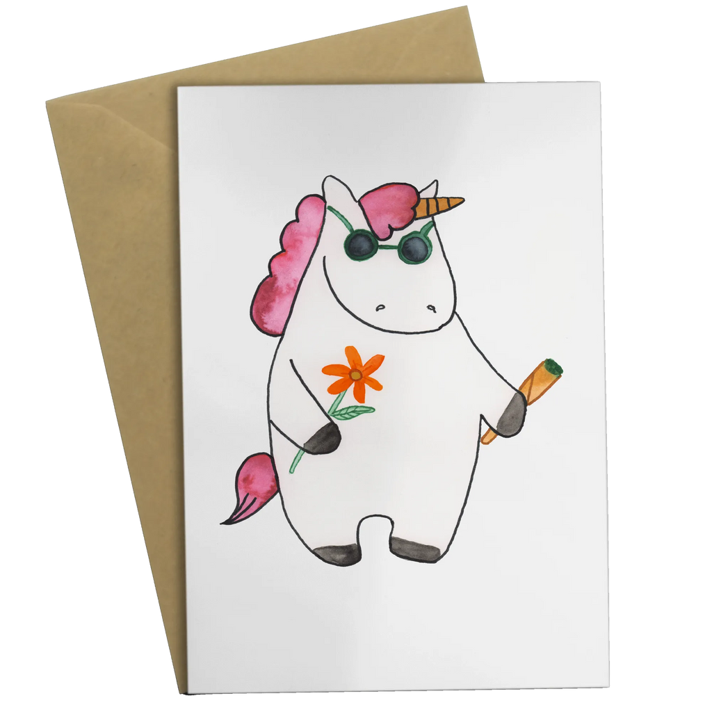 Grußkarte Einhorn Woodstock Grußkarte, Klappkarte, Einladungskarte, Glückwunschkarte, Hochzeitskarte, Geburtstagskarte, Karte, Ansichtskarten, Einhorn, Einhörner, Einhorn Deko, Pegasus, Unicorn, Kiffen, Joint, Zigarette, Alkohol, Party, Spaß. lustig, witzig, Woodstock