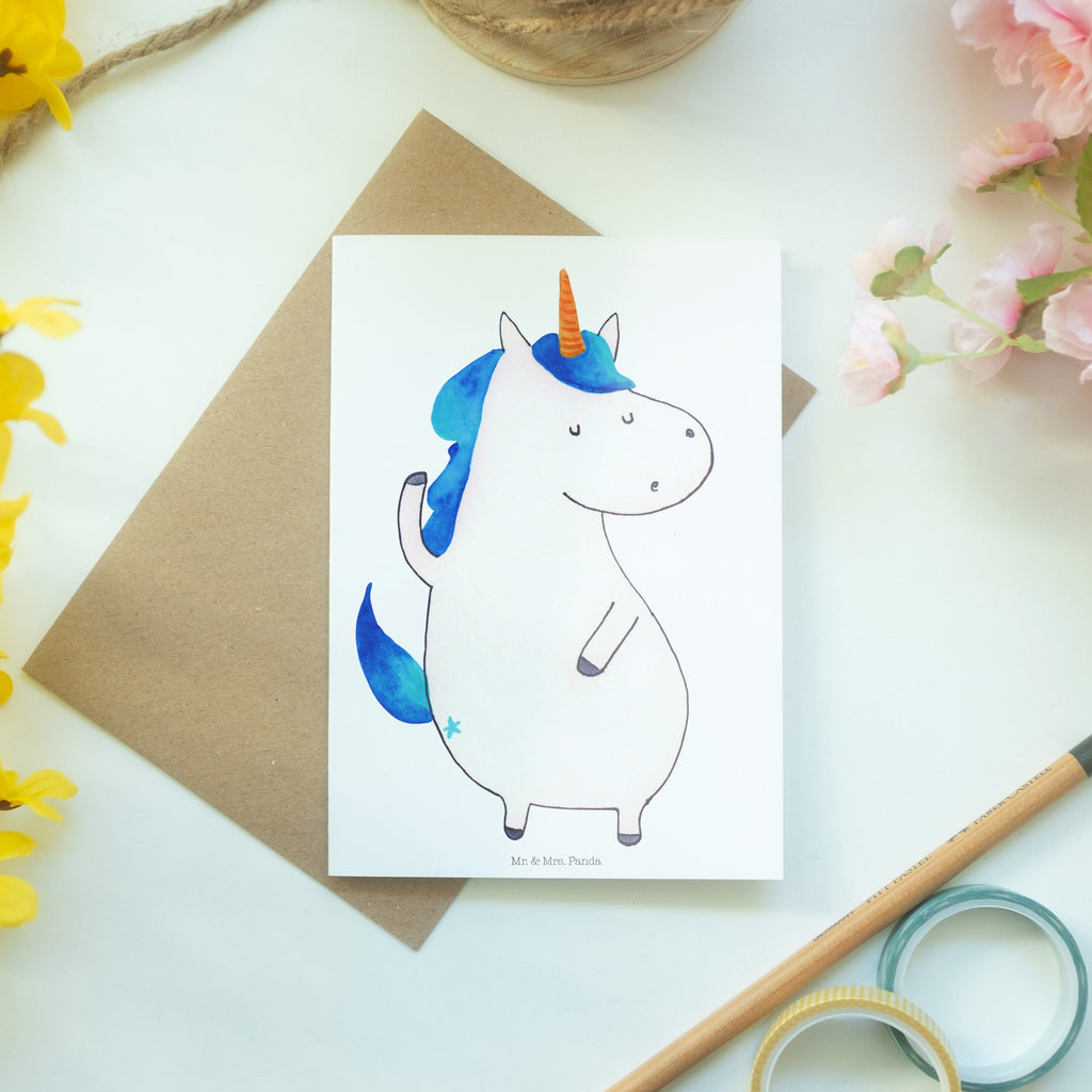 Grußkarte Einhorn Mann Grußkarte, Klappkarte, Einladungskarte, Glückwunschkarte, Hochzeitskarte, Geburtstagskarte, Karte, Ansichtskarten, Einhorn, Einhörner, Einhorn Deko, Pegasus, Unicorn, cool, Mann, Freundin, Familie, bester Freund, BFF, Party, hübsch, beste