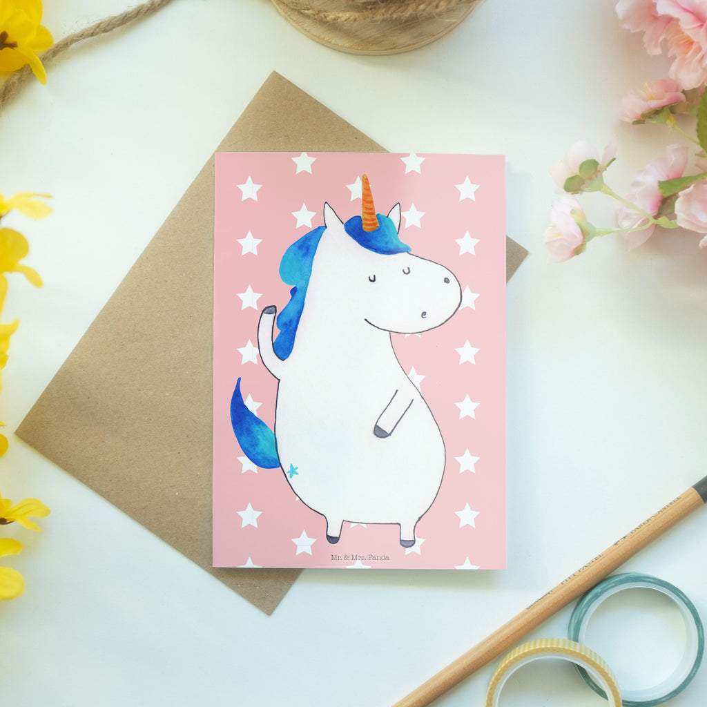 Grußkarte Einhorn Mann Grußkarte, Klappkarte, Einladungskarte, Glückwunschkarte, Hochzeitskarte, Geburtstagskarte, Karte, Ansichtskarten, Einhorn, Einhörner, Einhorn Deko, Pegasus, Unicorn, cool, Mann, Freundin, Familie, bester Freund, BFF, Party, hübsch, beste