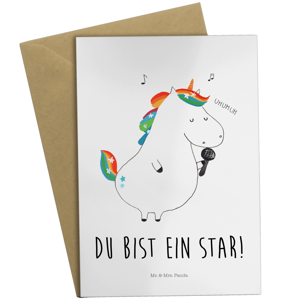 Grußkarte Einhorn Sänger Grußkarte, Klappkarte, Einladungskarte, Glückwunschkarte, Hochzeitskarte, Geburtstagskarte, Karte, Ansichtskarten, Einhorn, Einhörner, Einhorn Deko, Pegasus, Unicorn, Glitzer, Konfetti, Party, Geburtstag, Feier, Fest, Disco, Sängerin, Sänger, Freundin