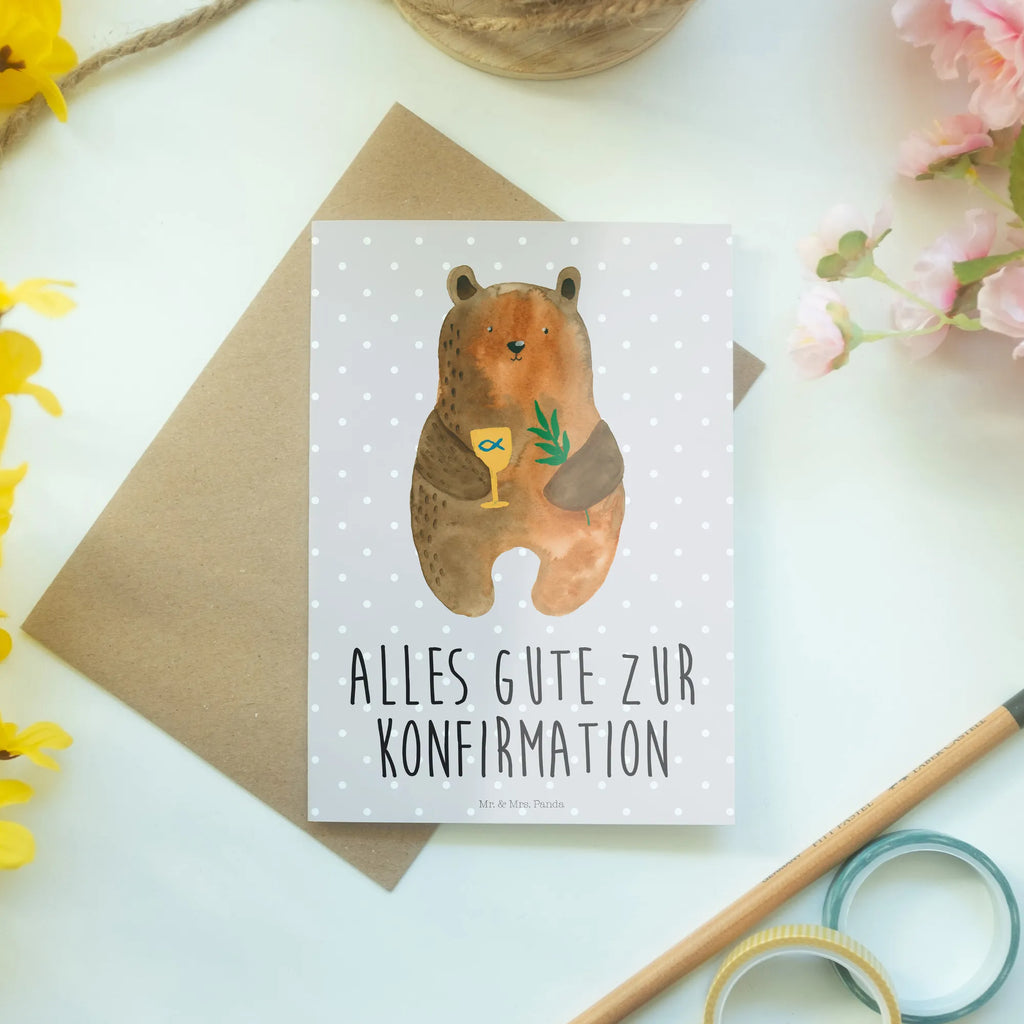 Grußkarte Bär Konfirmation Grußkarte, Klappkarte, Einladungskarte, Glückwunschkarte, Hochzeitskarte, Geburtstagskarte, Karte, Ansichtskarten, Bär, Teddy, Teddybär, Konfirmation, Kirche, evangelisch, Gottesdienst