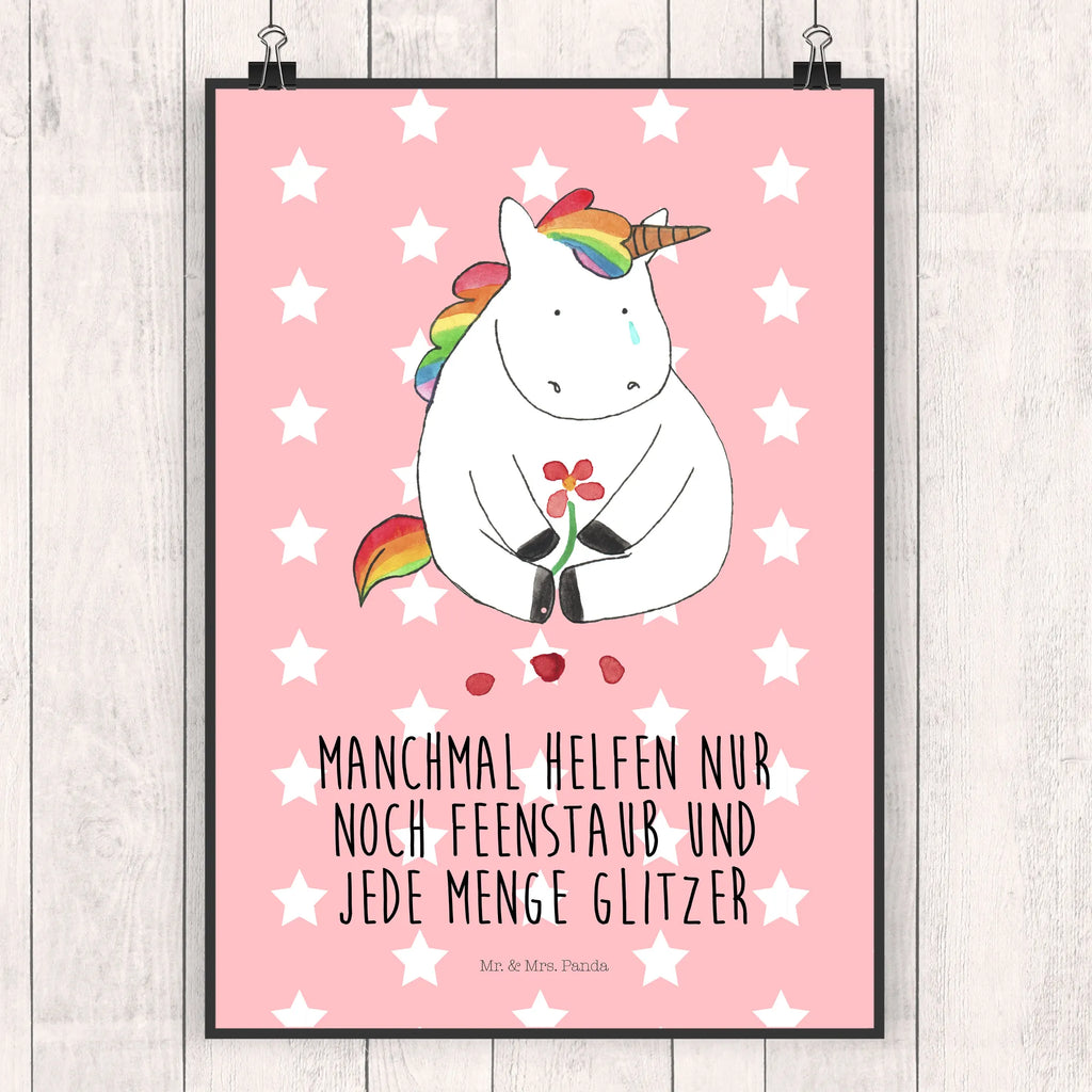 Poster Einhorn Traurig Poster, Wandposter, Bild, Wanddeko, Küchenposter, Kinderposter, Wanddeko Bild, Raumdekoration, Wanddekoration, Handgemaltes Poster, Mr. & Mrs. Panda Poster, Designposter, Kunstdruck, Posterdruck, Einhorn, Einhörner, Einhorn Deko, Pegasus, Unicorn, Glitzer, Trösten. Freundschaft, Freunde, Liebe, Trauer, Grußkarte, Blume