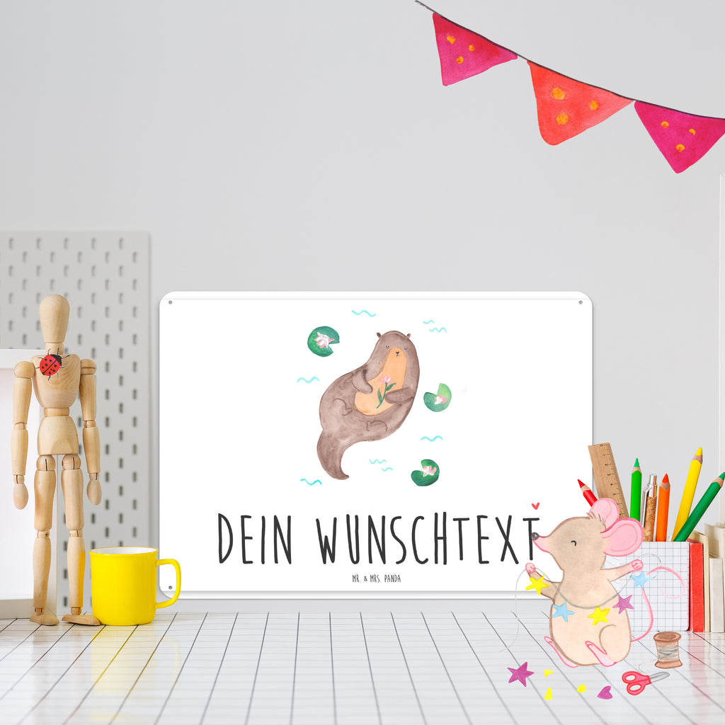 Personalisiertes Blechschild Otter Seerose Blechschild, Metallschild, Geschenk Schild, Schild, Magnet-Metall-Schild, Deko Schild, Wandschild, Wand-Dekoration, Türschild, Otter, Fischotter, Seeotter, Otter Seeotter See Otter