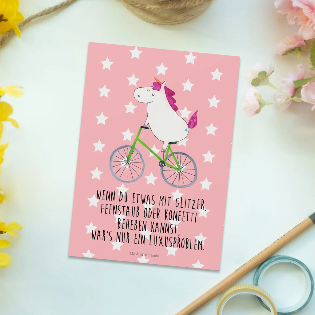 Postkarte Einhorn Radfahrer Postkarte, Karte, Geschenkkarte, Grußkarte, Einladung, Ansichtskarte, Geburtstagskarte, Einladungskarte, Dankeskarte, Ansichtskarten, Einladung Geburtstag, Einladungskarten Geburtstag, Einhorn, Einhörner, Einhorn Deko, Pegasus, Unicorn, Radfahren, Radfahrer, Rad, Bike, Feenstaub, Konfetti, Luxusproblem, Kummer, Liebeskummer